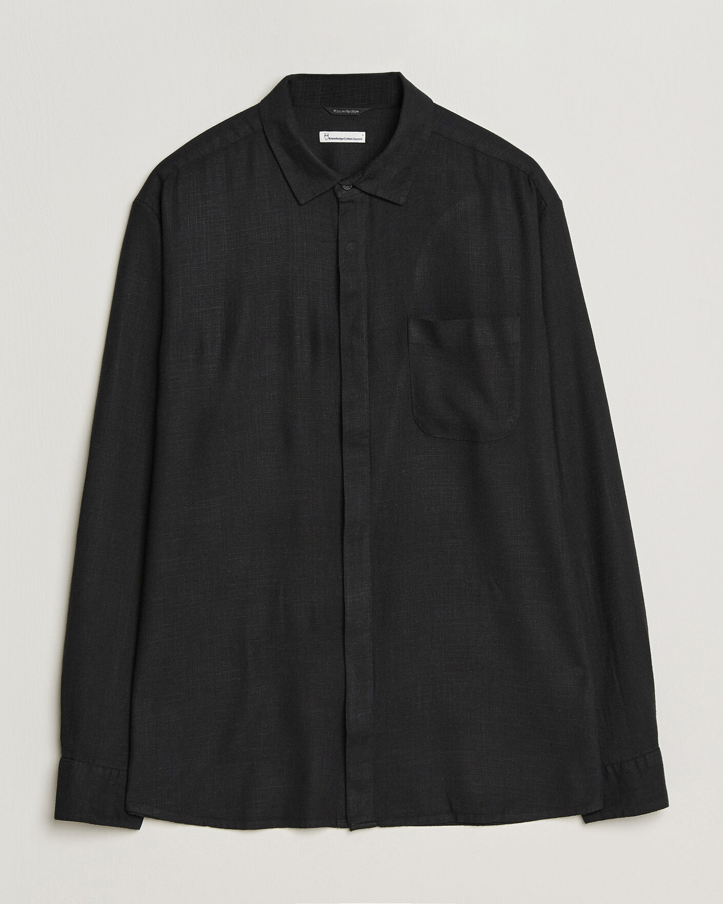 Mies | Kauluspaidat | KnowledgeCotton Apparel | Linen/Lycell Relaxed Long Sleeve Shirt Black