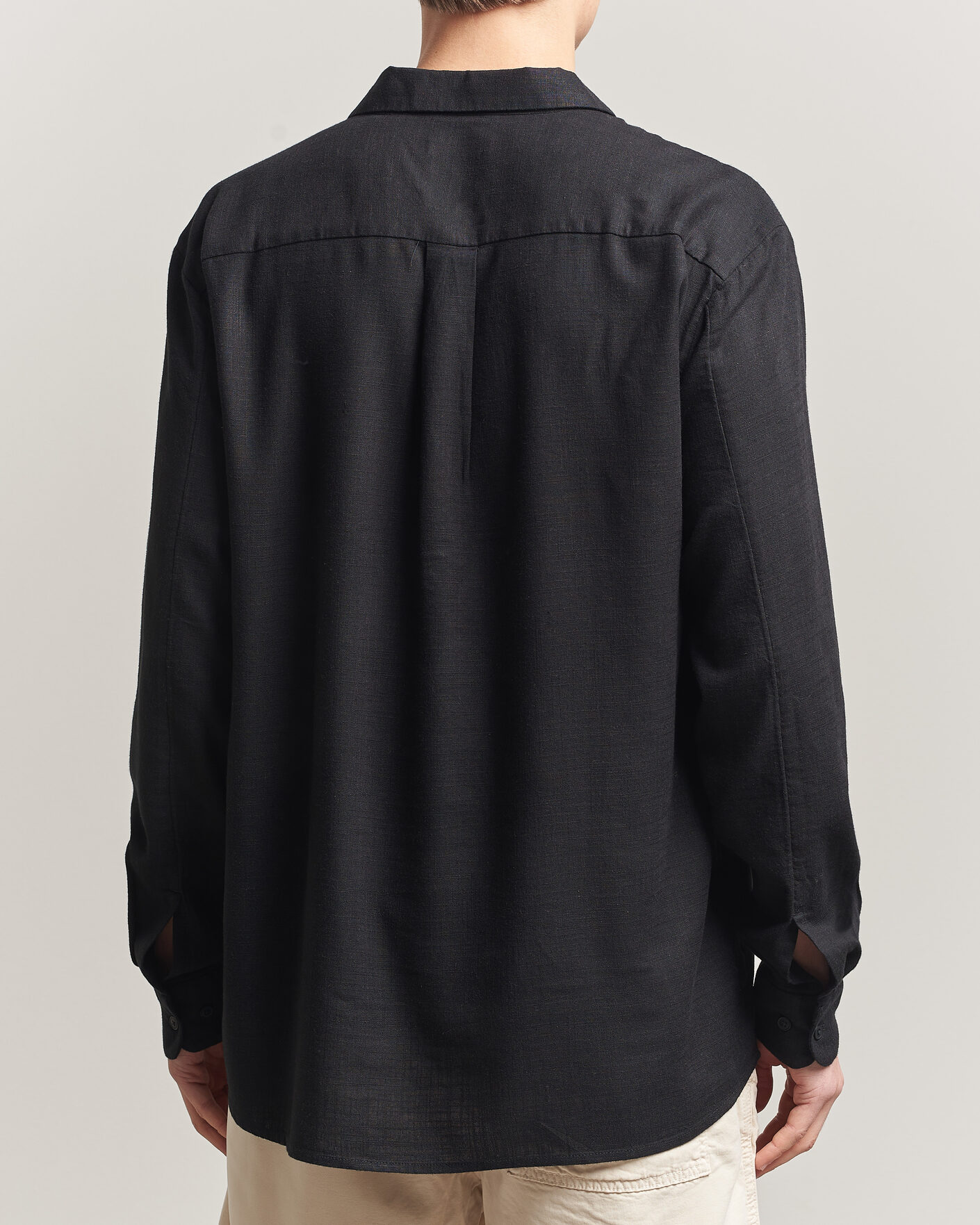 Mies | Kauluspaidat | KnowledgeCotton Apparel | Linen/Lycell Relaxed Long Sleeve Shirt Black