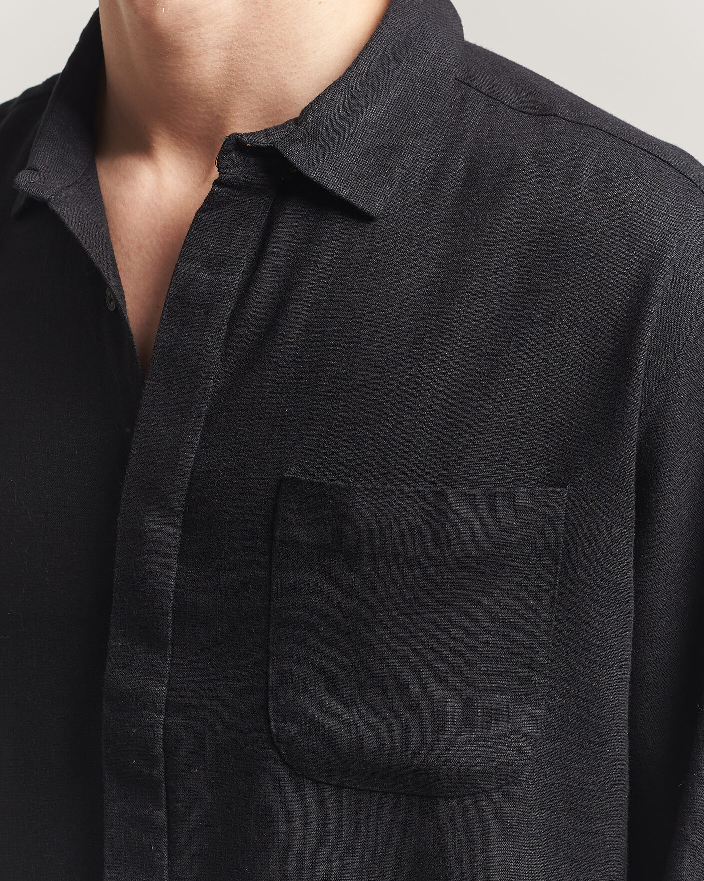 Mies | Kauluspaidat | KnowledgeCotton Apparel | Linen/Lycell Relaxed Long Sleeve Shirt Black
