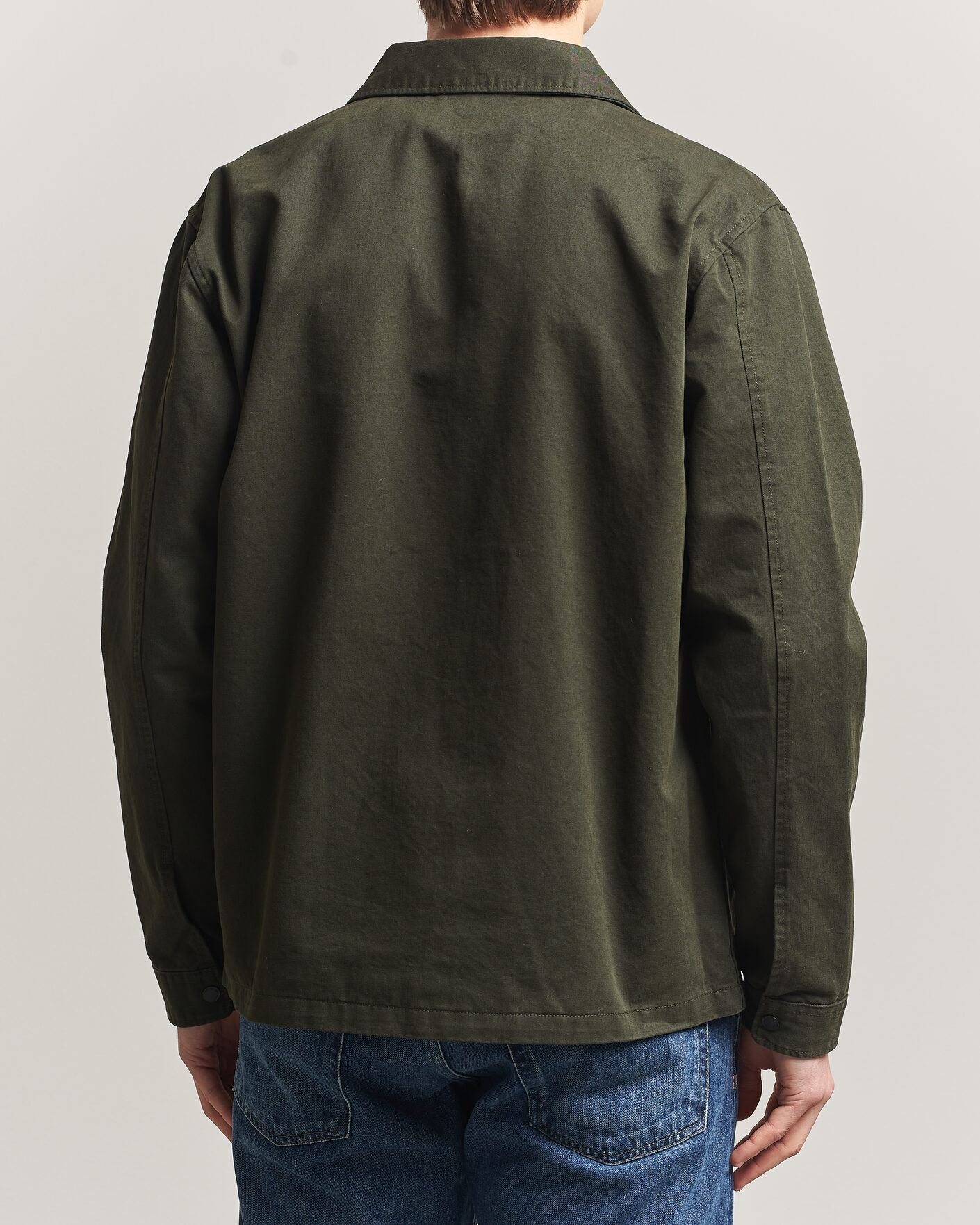 Mies | Kauluspaidat | KnowledgeCotton Apparel | Cotton Twill Stretch Zip Overshirt Forest Night