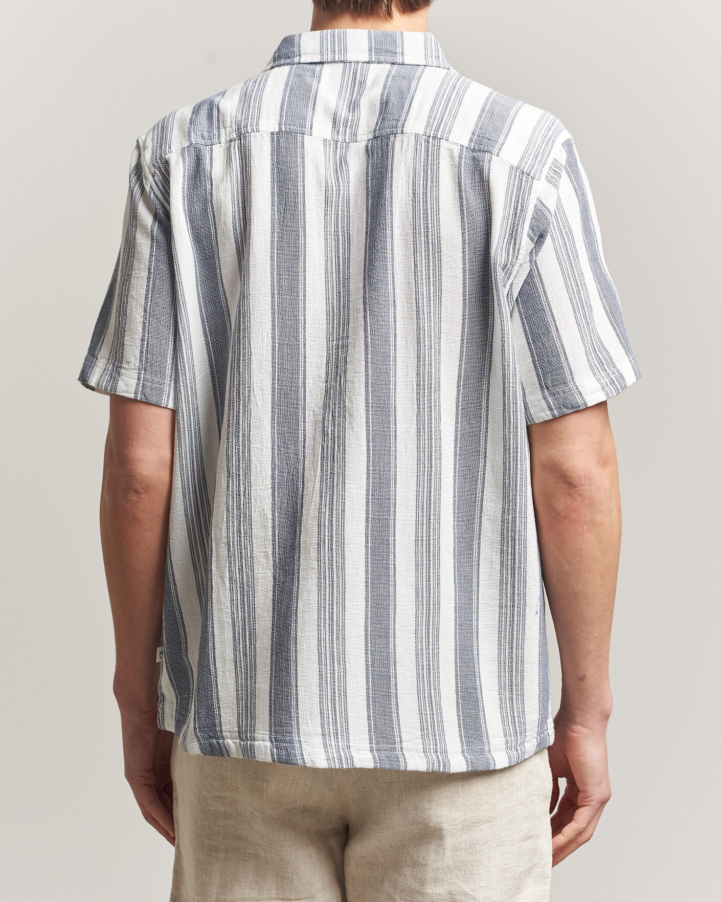 Mies | Kauluspaidat | KnowledgeCotton Apparel | Box Short Sleeve Stripe Shirt Blue Stripe