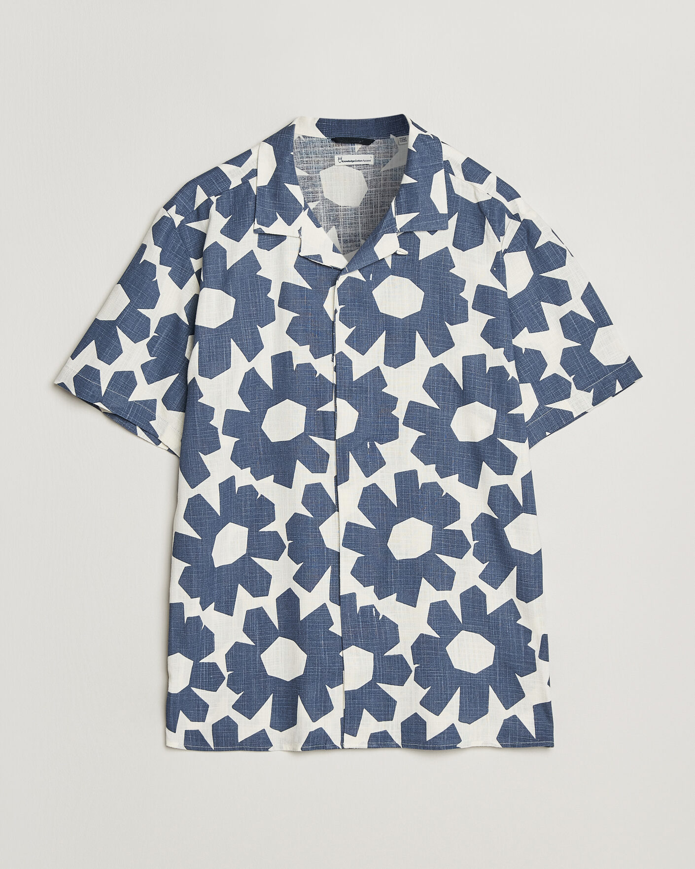Mies | Kauluspaidat | KnowledgeCotton Apparel | Printed Linen Mix Shirt Blue