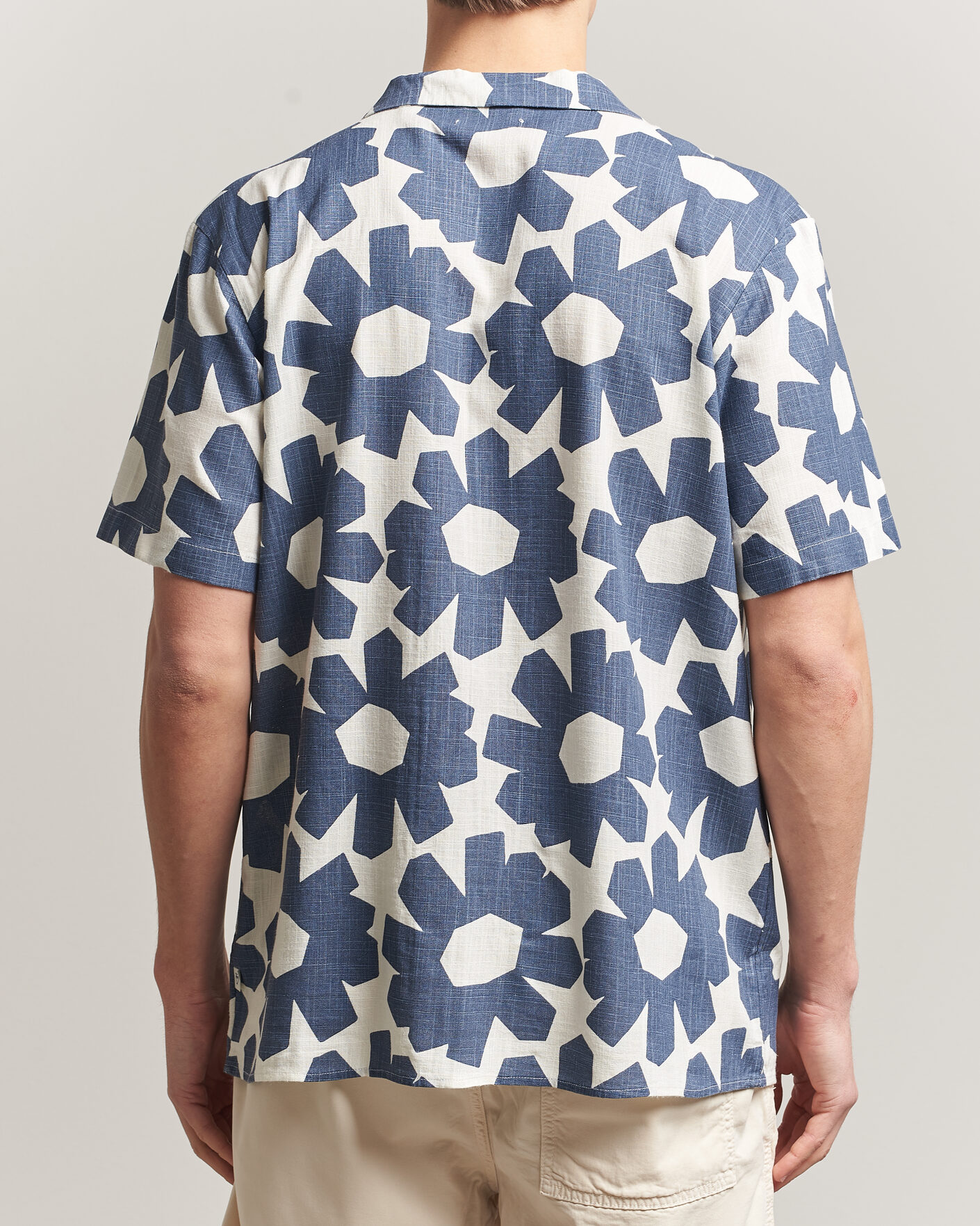 Mies | Kauluspaidat | KnowledgeCotton Apparel | Printed Linen Mix Shirt Blue