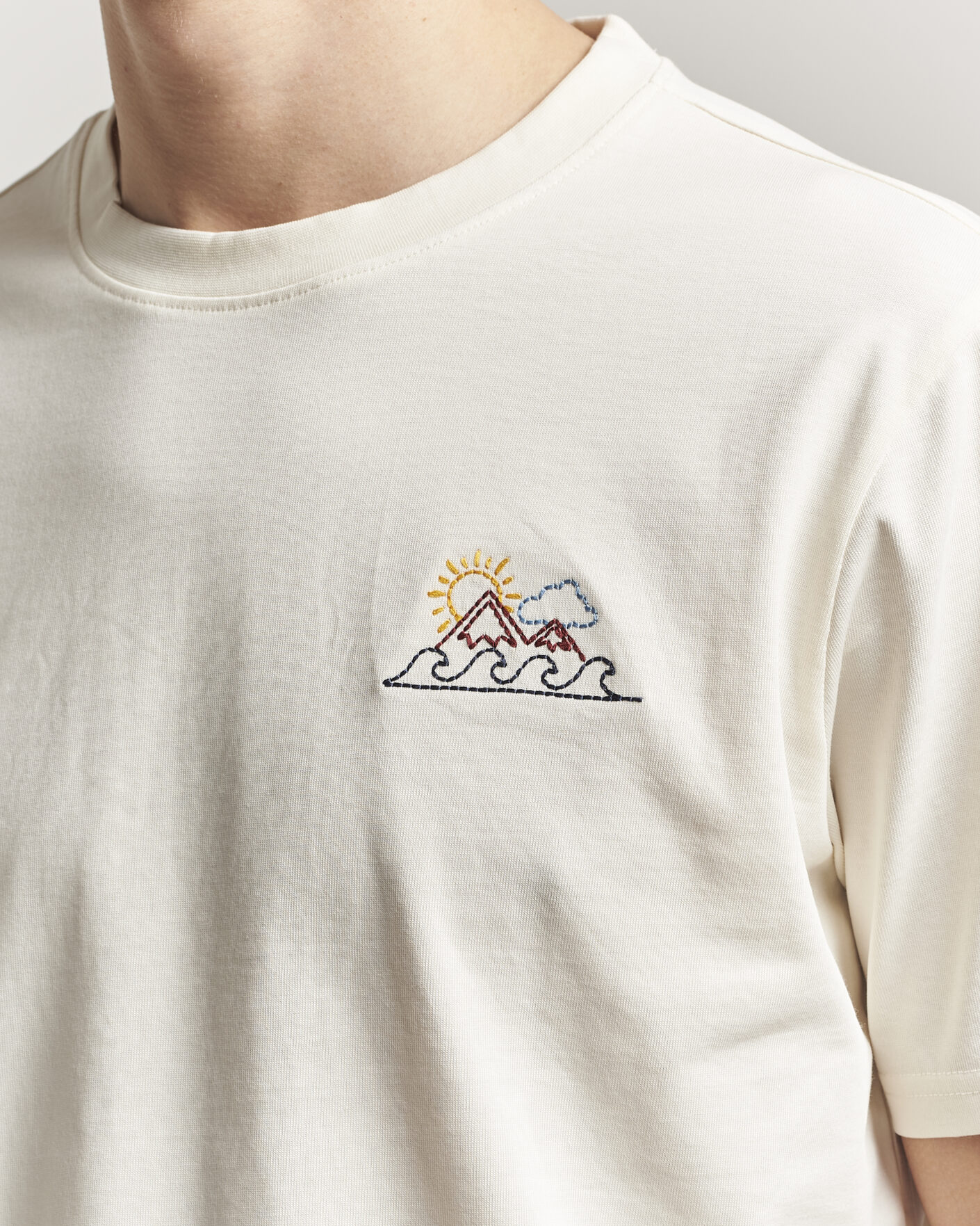 Mies | T-paidat | KnowledgeCotton Apparel | Chest Print T-Shirt Egret