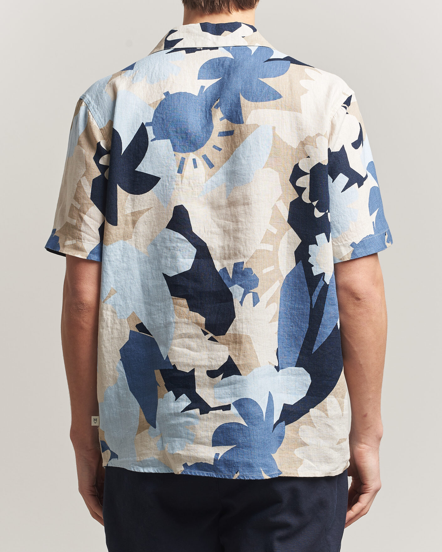 Mies | Kauluspaidat | KnowledgeCotton Apparel | Relaxed Printed Linen Short Sleeve Shirt Blue