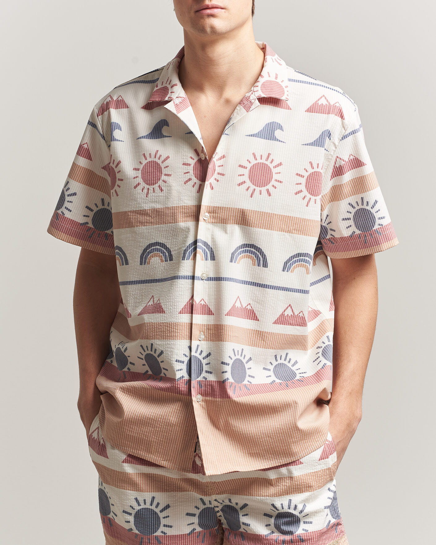 Mies | Kauluspaidat | KnowledgeCotton Apparel | Relaxed Printed AOP Short Sleeve Shirt Multi