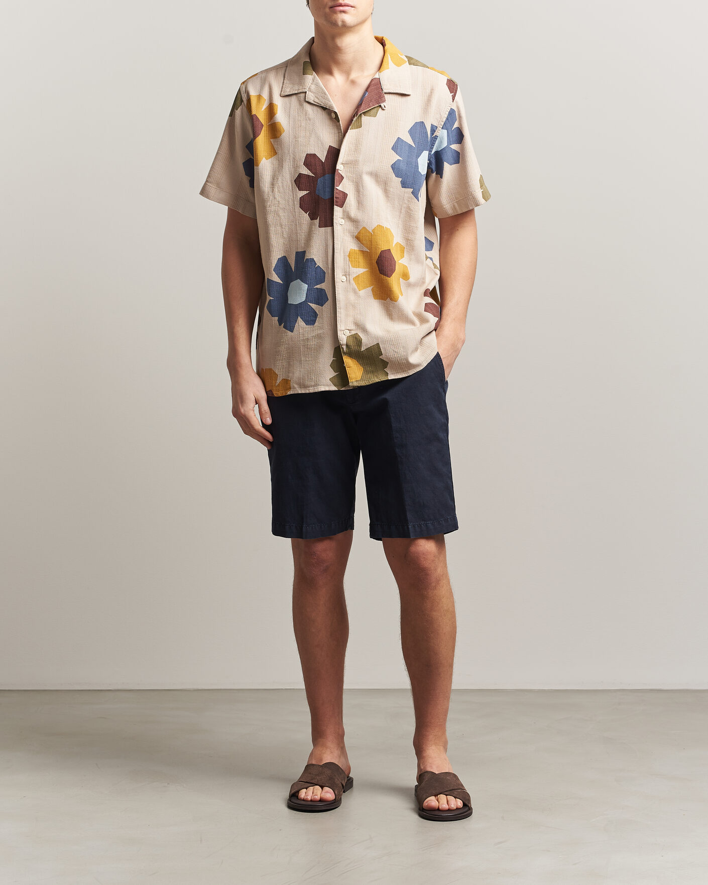 Mies | Kauluspaidat | KnowledgeCotton Apparel | Relaxed Printed Cotton Short Sleeve Shirt Multi