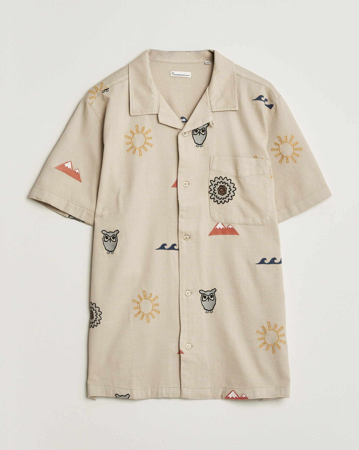 Mies | Kauluspaidat | KnowledgeCotton Apparel | Relaxed Embroidery Shirt Light Feather Grey