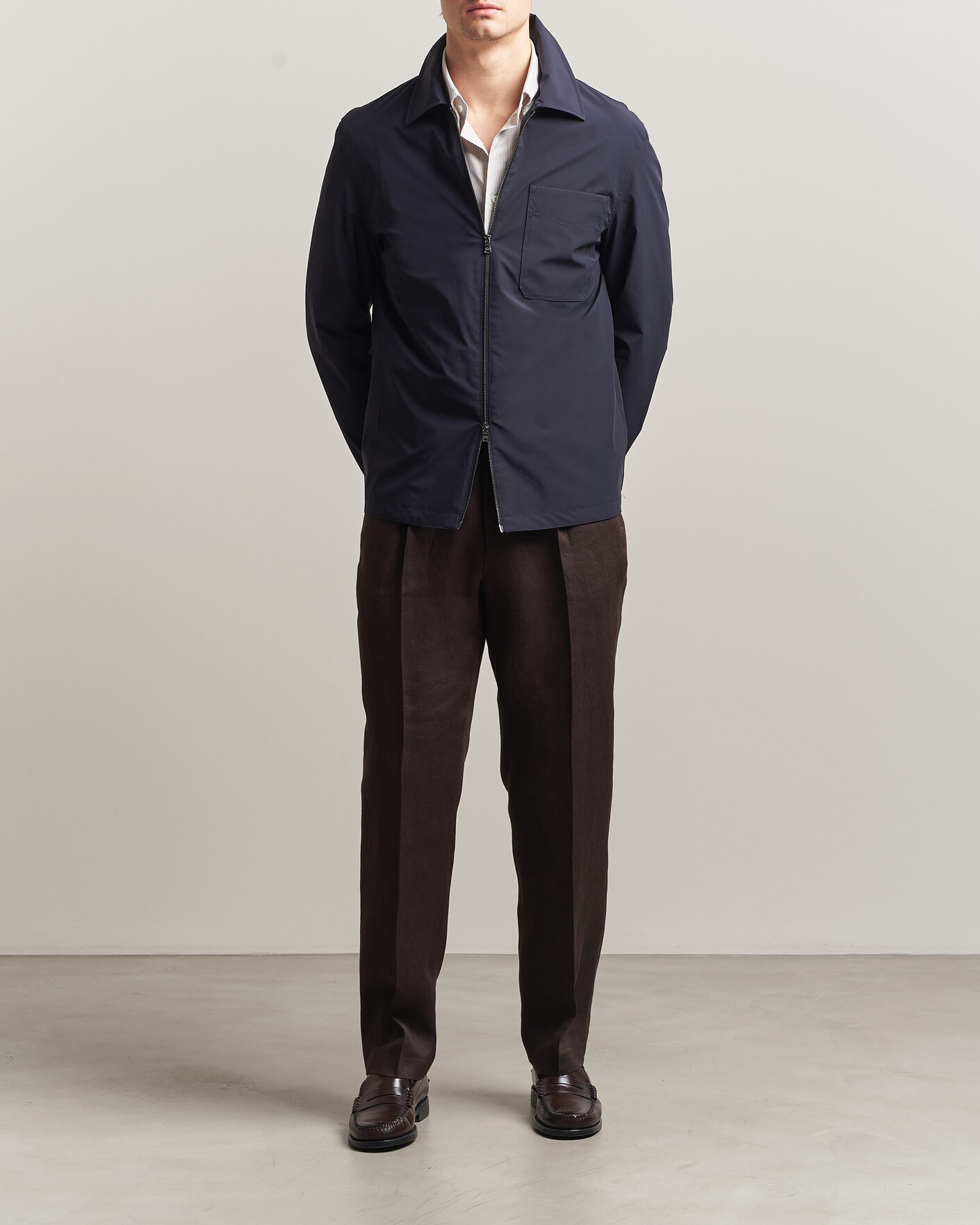Mies | Takit | Oscar Jacobson | Light Zipped Shirt Jacket Navy