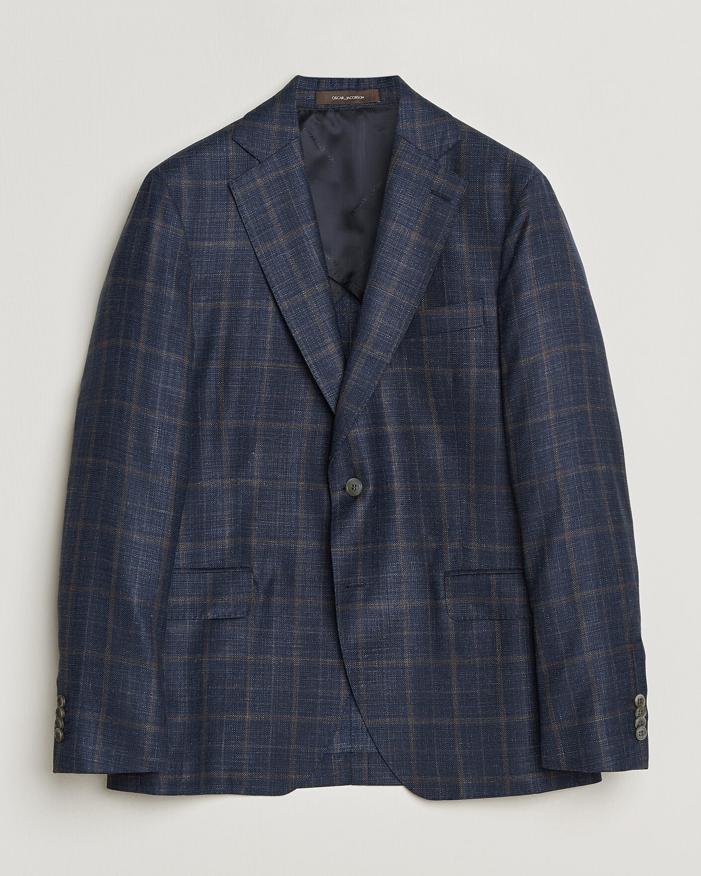 Mies | Pikkutakit | Oscar Jacobson | Ferry Patch Loro Piana Summertime Checked Blazer Navy