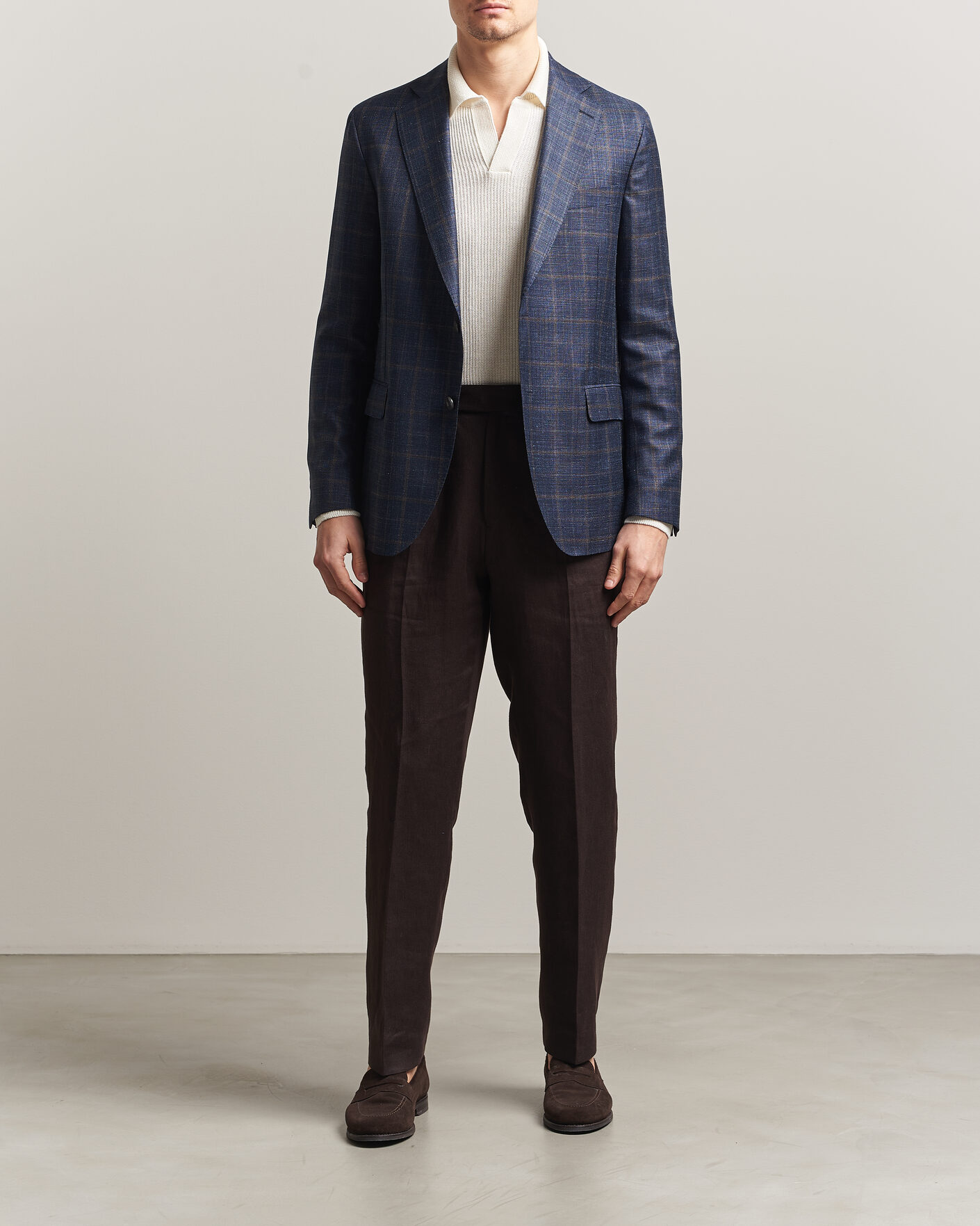 Mies | Pikkutakit | Oscar Jacobson | Ferry Patch Loro Piana Summertime Checked Blazer Navy