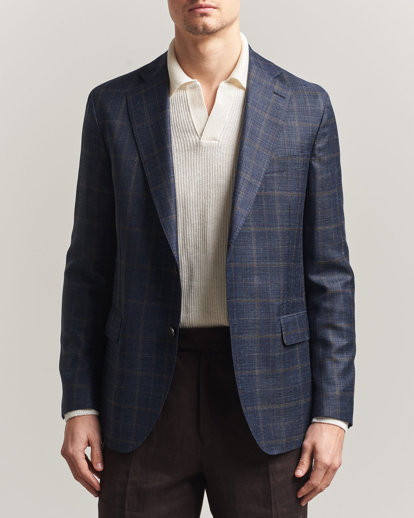 Mies | Pikkutakit | Oscar Jacobson | Ferry Patch Loro Piana Summertime Checked Blazer Navy