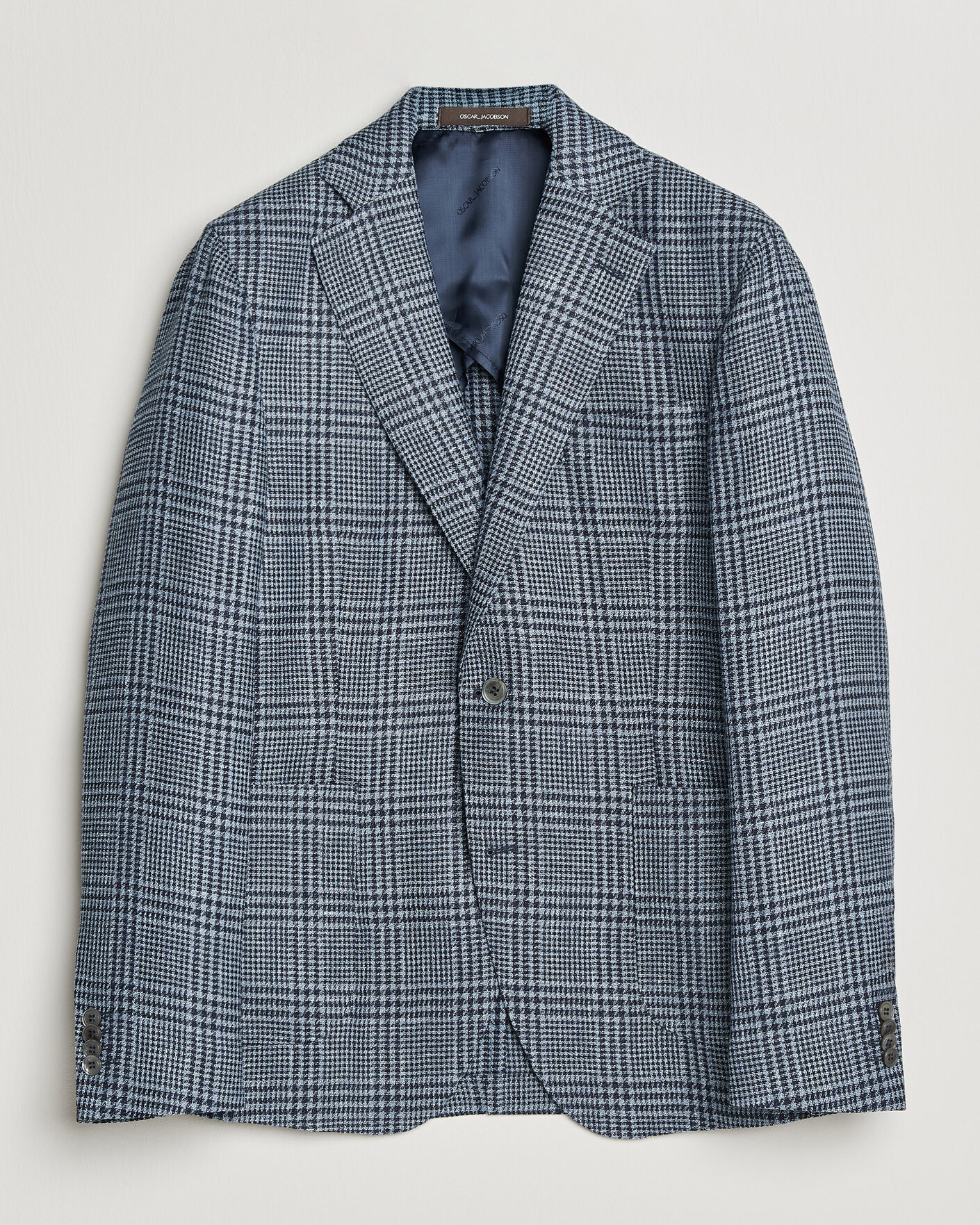 Mies | Pikkutakit | Oscar Jacobson | Ferry Patch Soft Checked Linen/Wool Blazer Blue