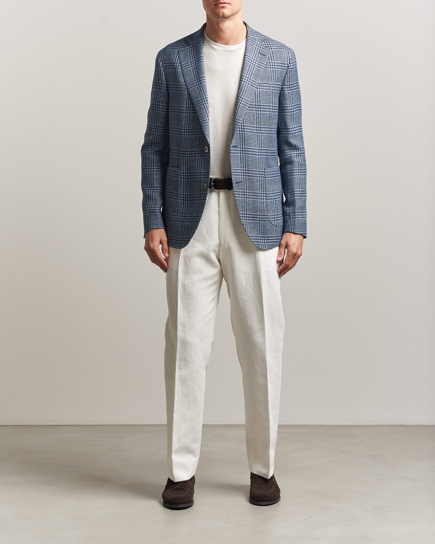 Mies | Pikkutakit | Oscar Jacobson | Ferry Patch Soft Checked Linen/Wool Blazer Blue