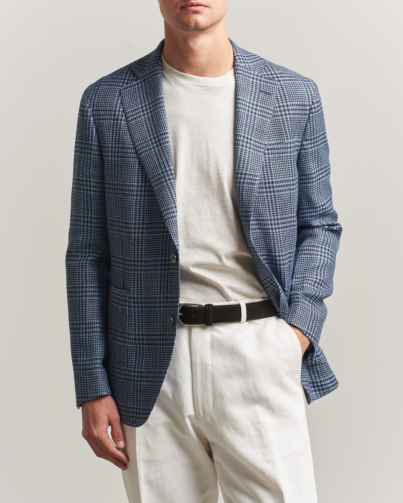 Mies | Pikkutakit | Oscar Jacobson | Ferry Patch Soft Checked Linen/Wool Blazer Blue