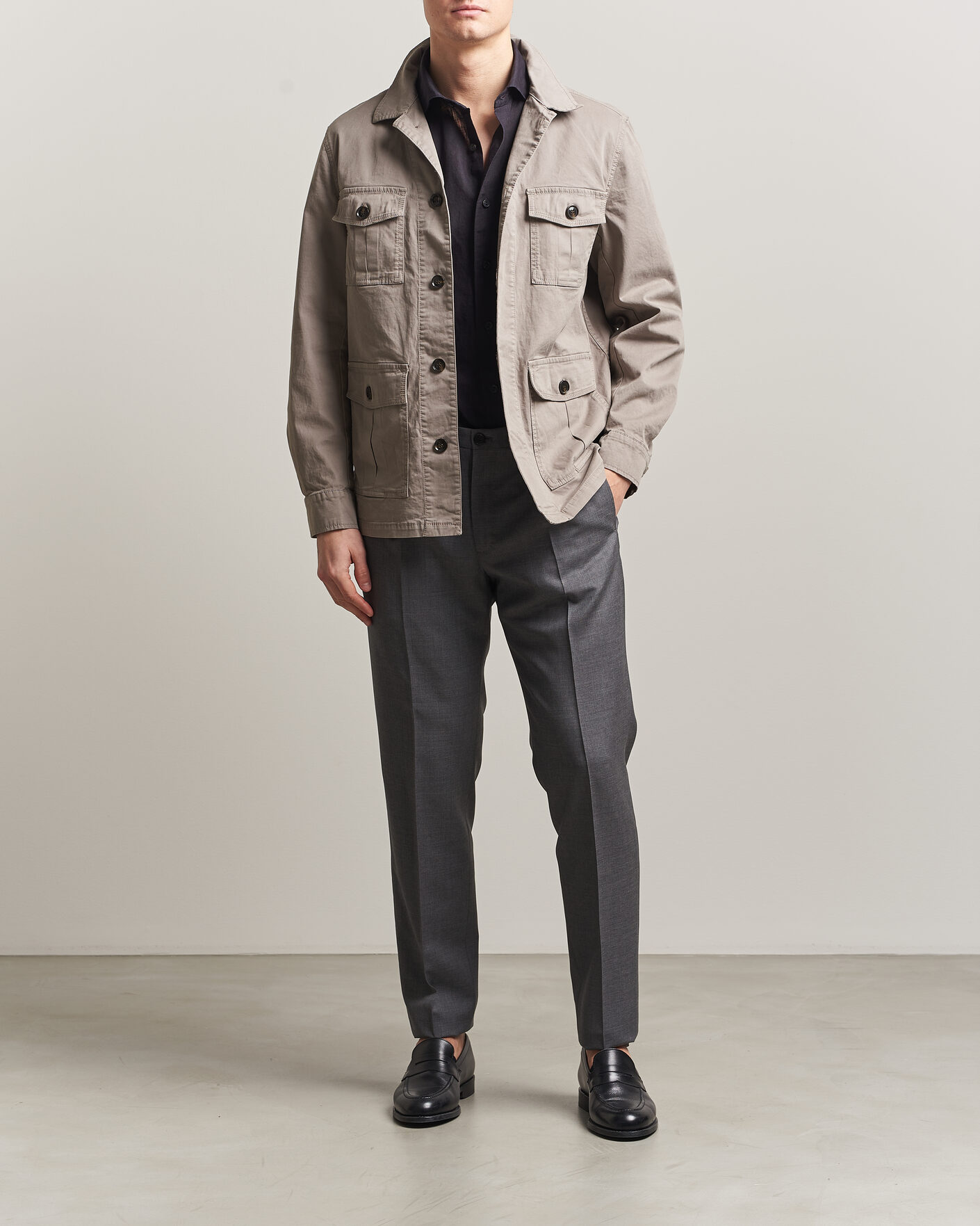 Mies | Kauluspaidat | Oscar Jacobson | Safari Cotton Shirt Jacket Grey