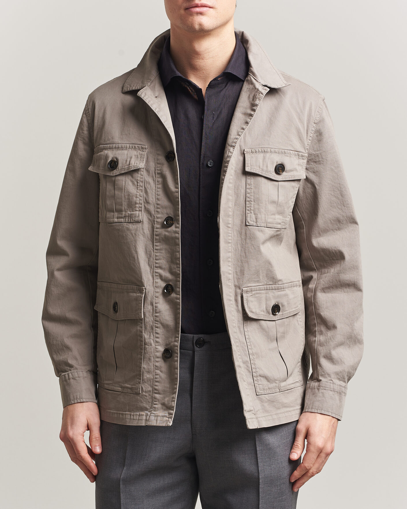 Mies | Kauluspaidat | Oscar Jacobson | Safari Cotton Shirt Jacket Grey