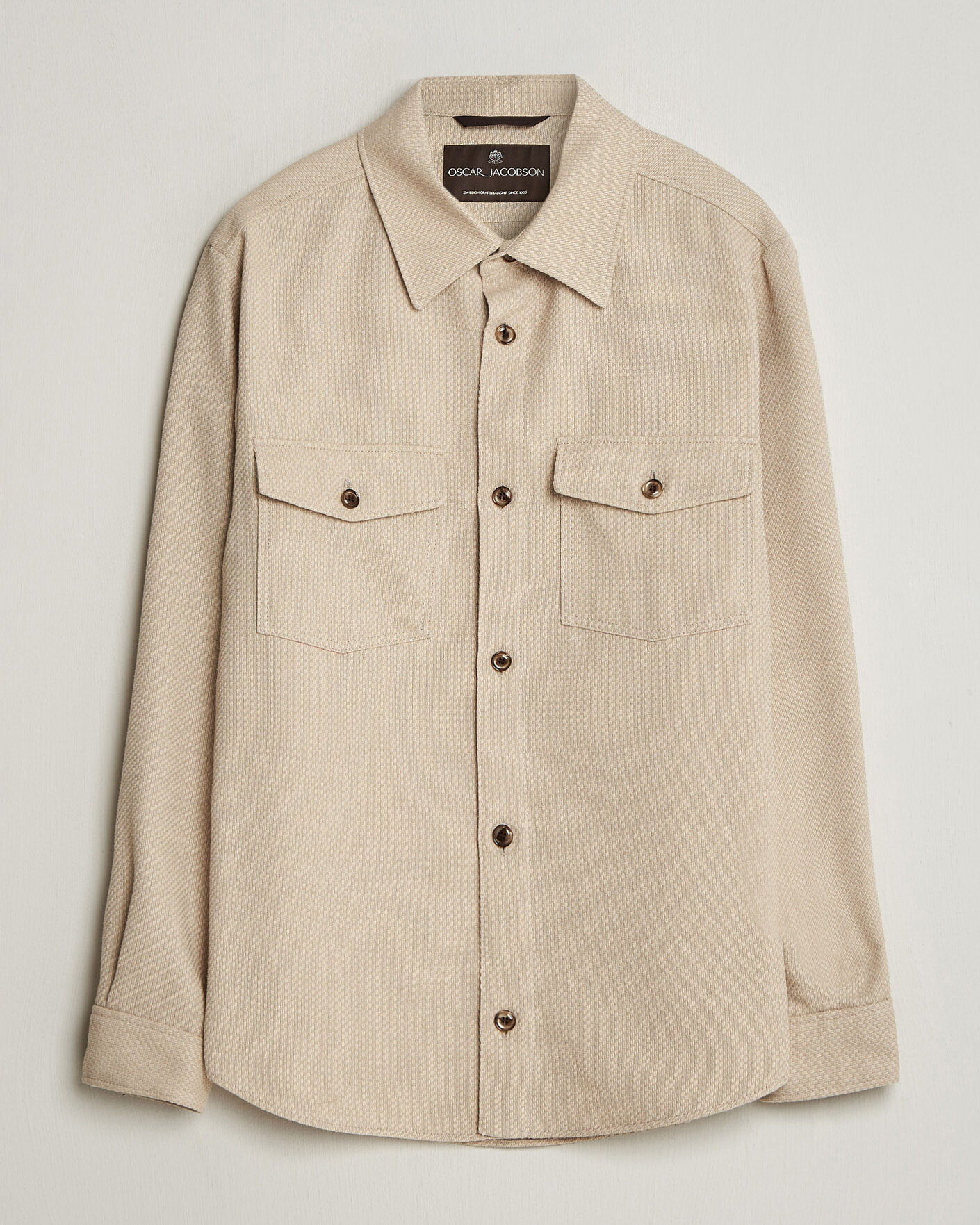 Mies | Kauluspaidat | Oscar Jacobson | Magnus Structure Cotton Overshirt Beige