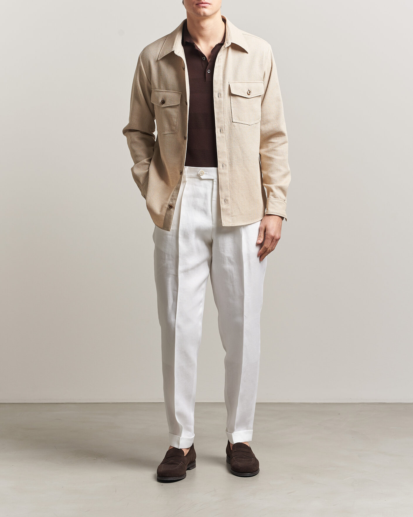 Mies | Kauluspaidat | Oscar Jacobson | Magnus Structure Cotton Overshirt Beige