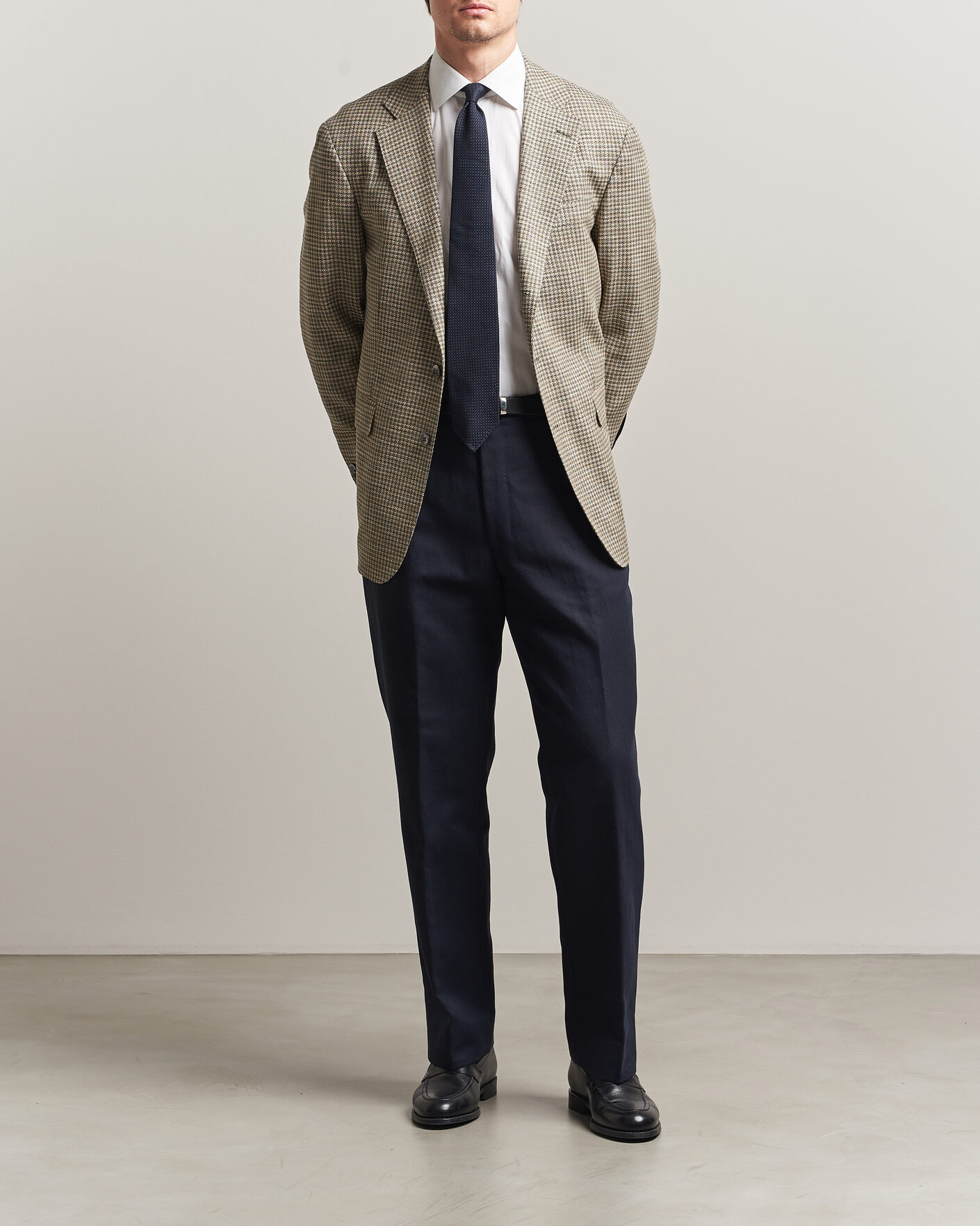 Mies | Housut | Oscar Jacobson | Del Cotton/Linen Trousers Navy