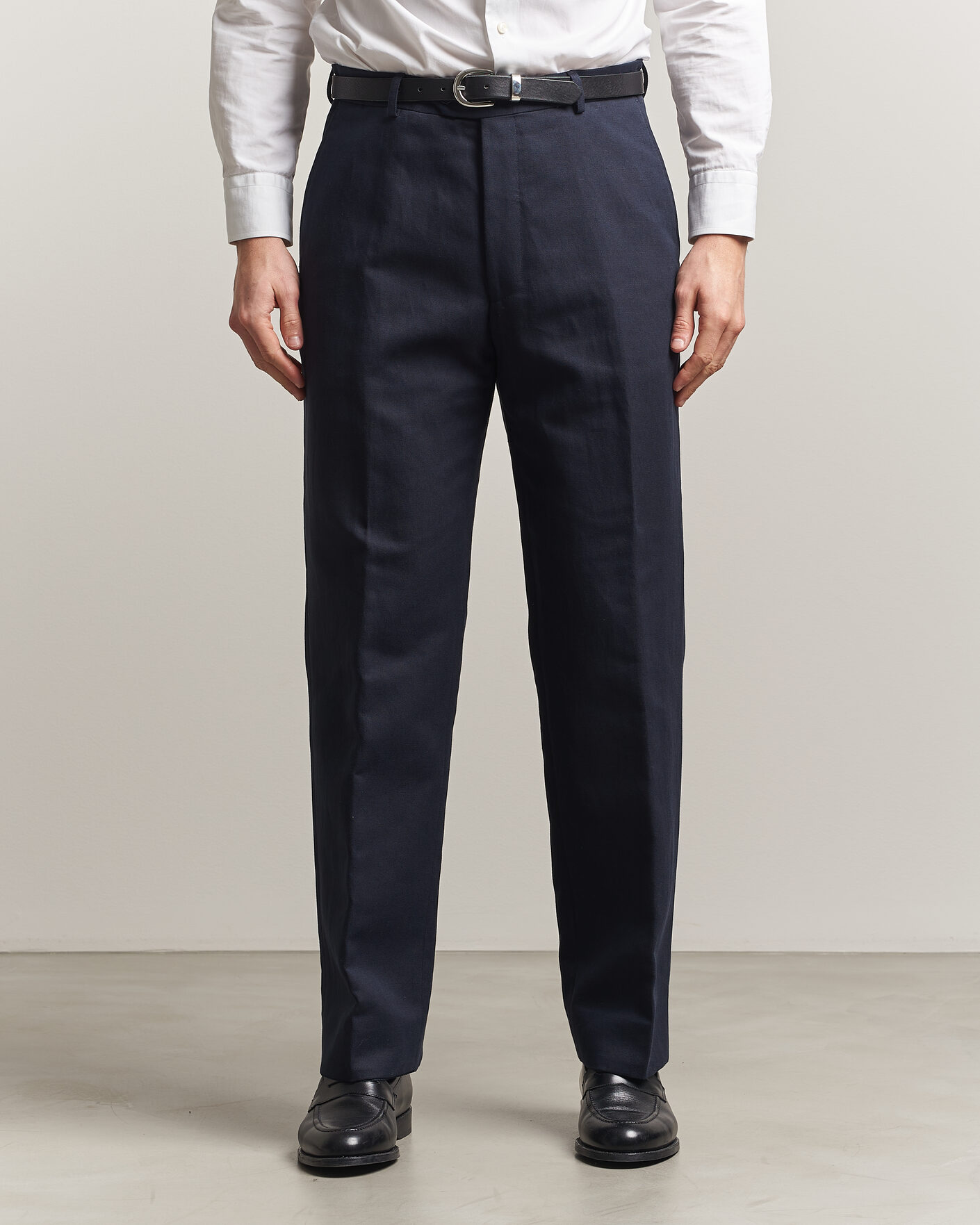 Mies | Housut | Oscar Jacobson | Del Cotton/Linen Trousers Navy