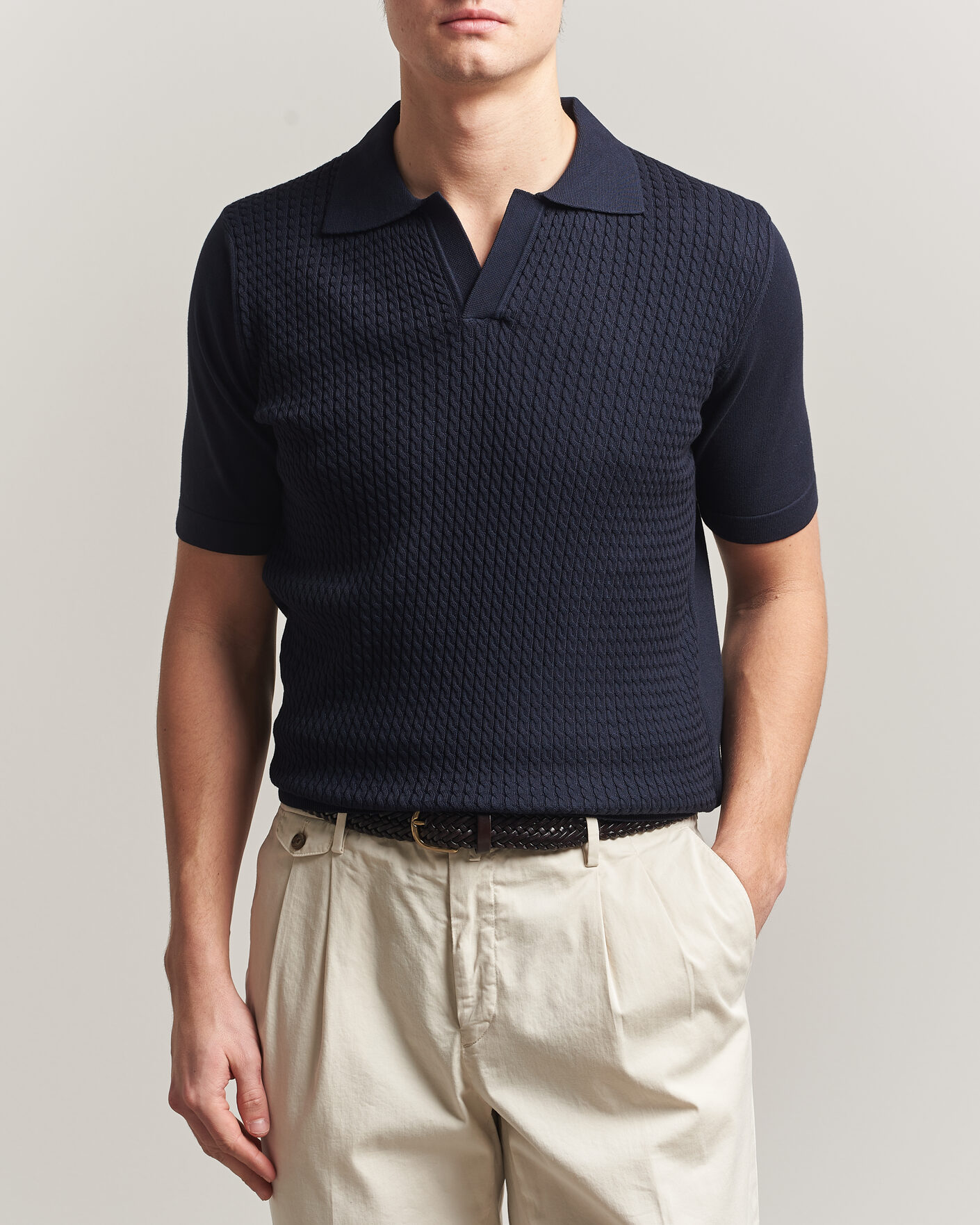 Mies | Pikeet | Oscar Jacobson | Alf Structured Cotton Polo Navy
