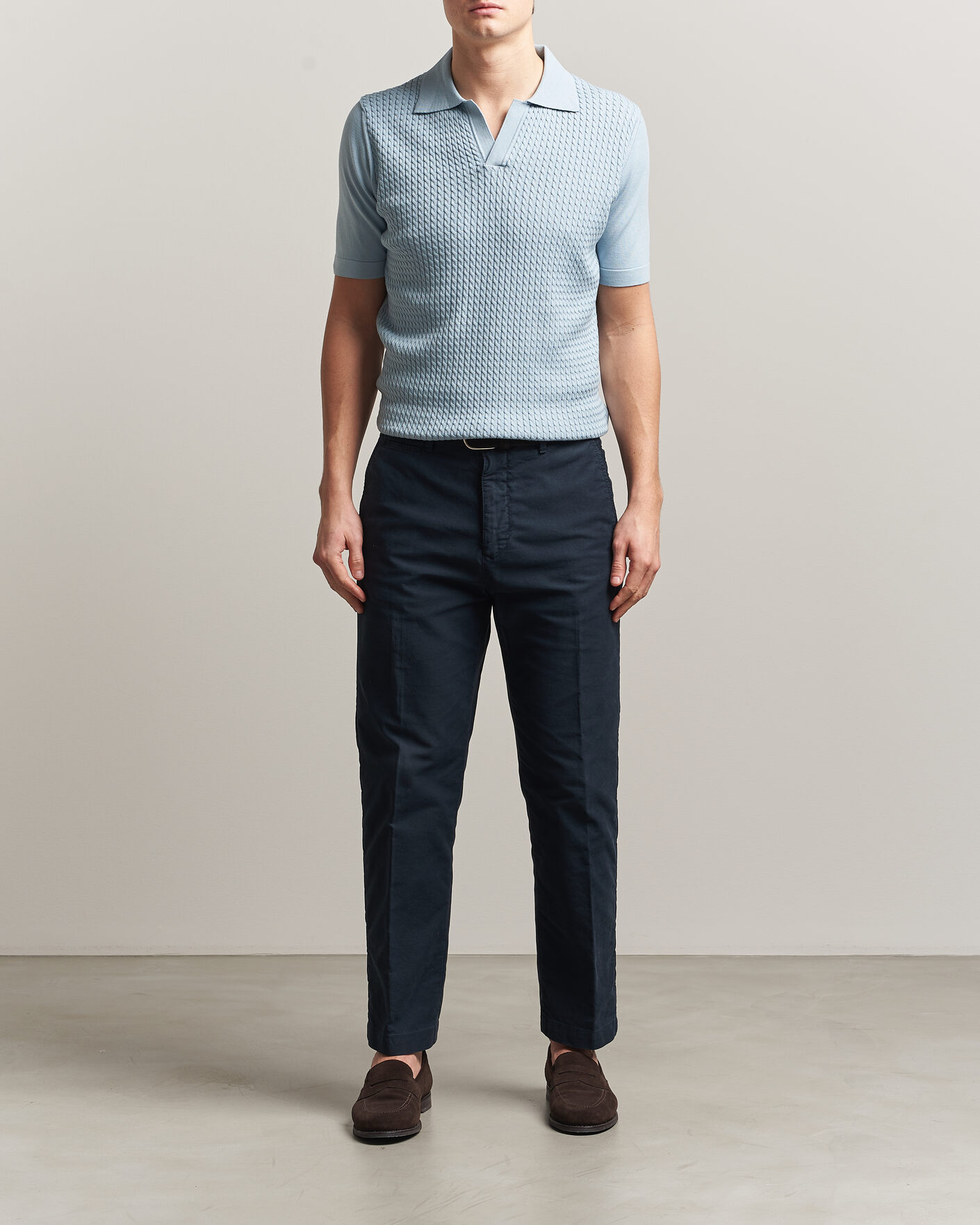 Mies | Pikeet | Oscar Jacobson | Alf Structured Cotton Polo Light Blue