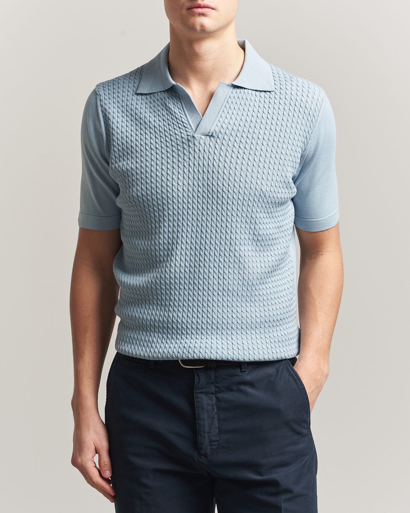 Mies | Pikeet | Oscar Jacobson | Alf Structured Cotton Polo Light Blue