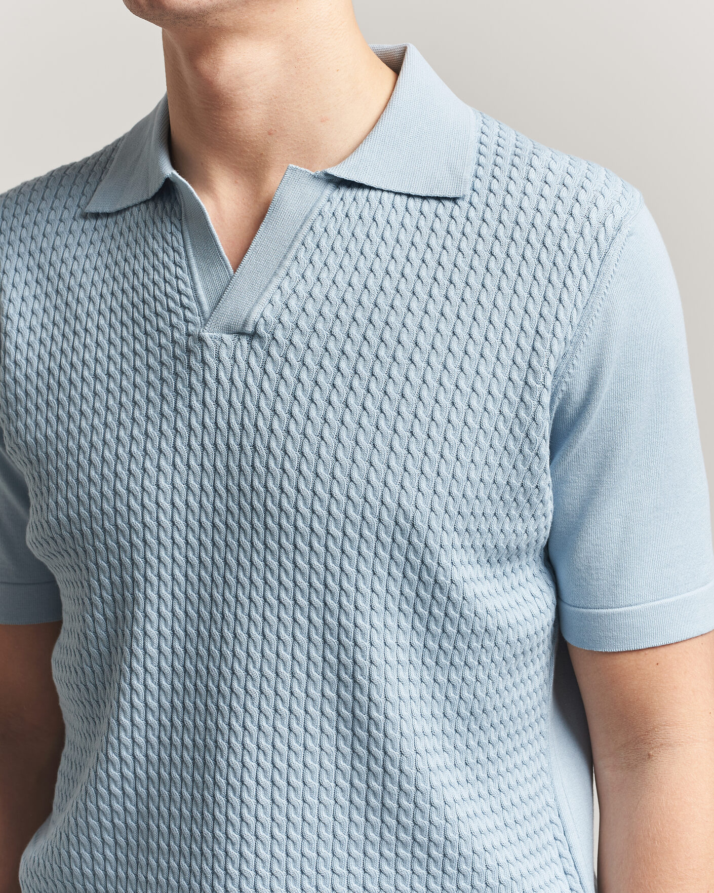 Mies | Pikeet | Oscar Jacobson | Alf Structured Cotton Polo Light Blue