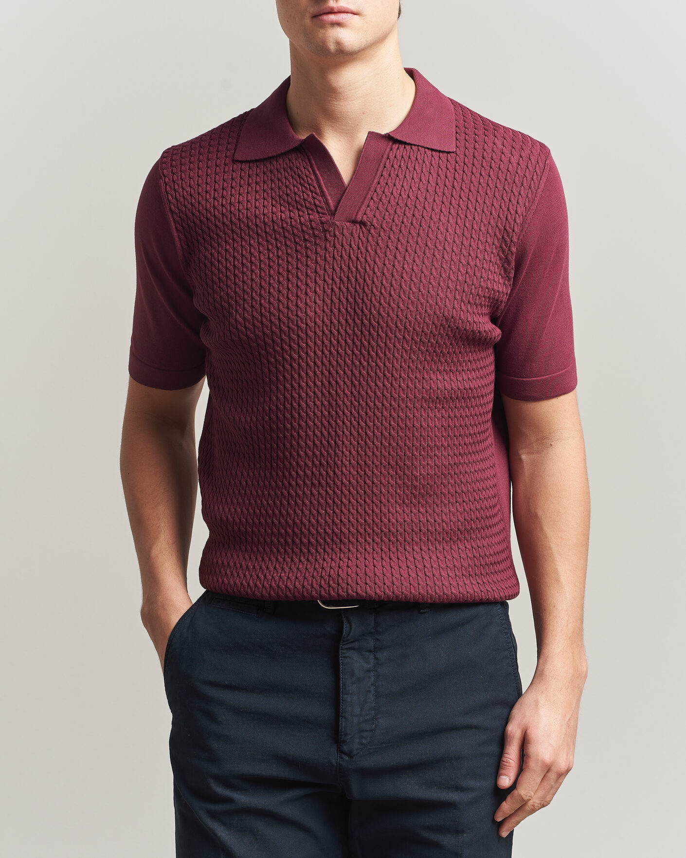 Mies | Pikeet | Oscar Jacobson | Alf Structured Cotton Polo Wine Red
