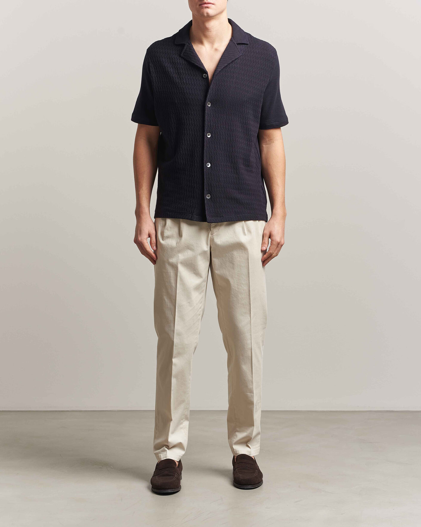 Mies | Kauluspaidat | Oscar Jacobson | Kirk Knitted Short Sleeve Shirt Navy