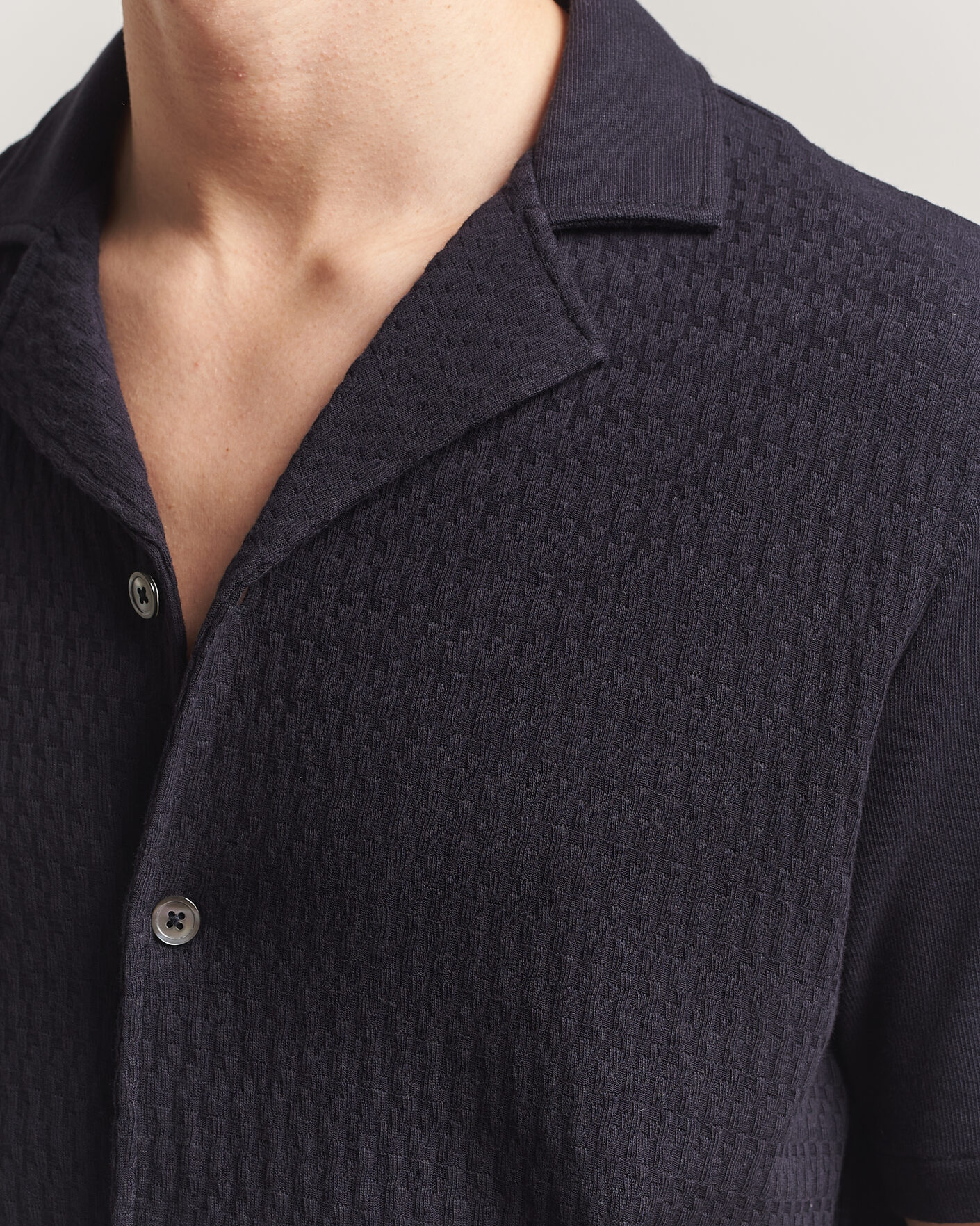 Mies | Kauluspaidat | Oscar Jacobson | Kirk Knitted Short Sleeve Shirt Navy