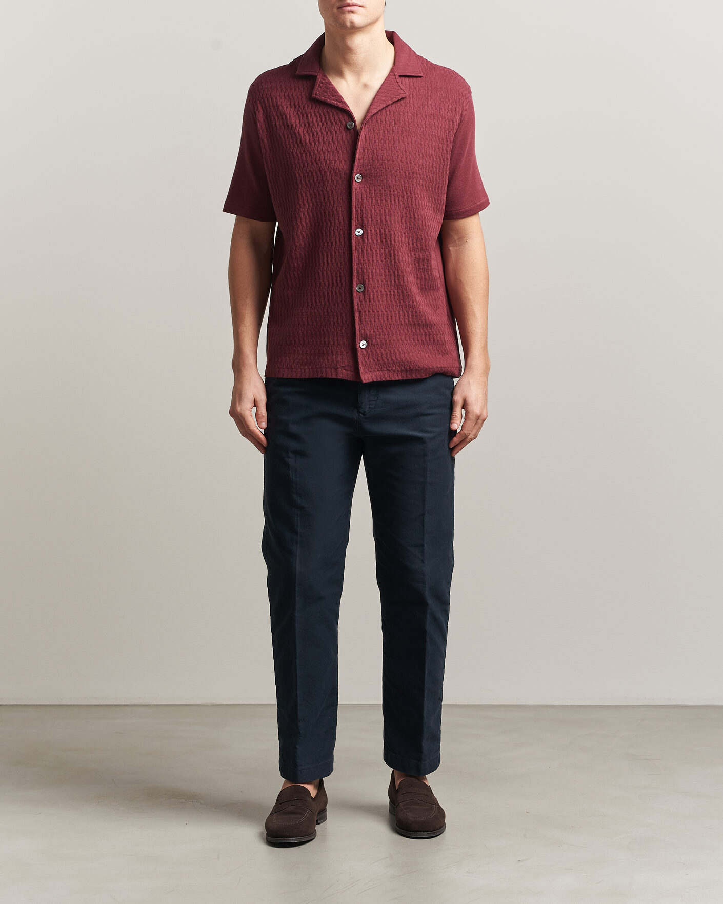 Mies | Kauluspaidat | Oscar Jacobson | Kirk Knitted Short Sleeve Shirt Wine Red