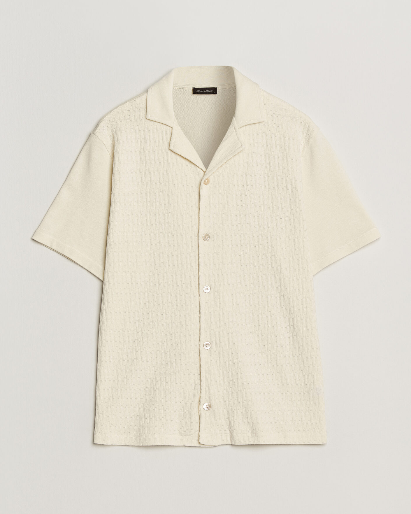 Mies | Kauluspaidat | Oscar Jacobson | Kirk Knitted Short Sleeve Shirt Off White