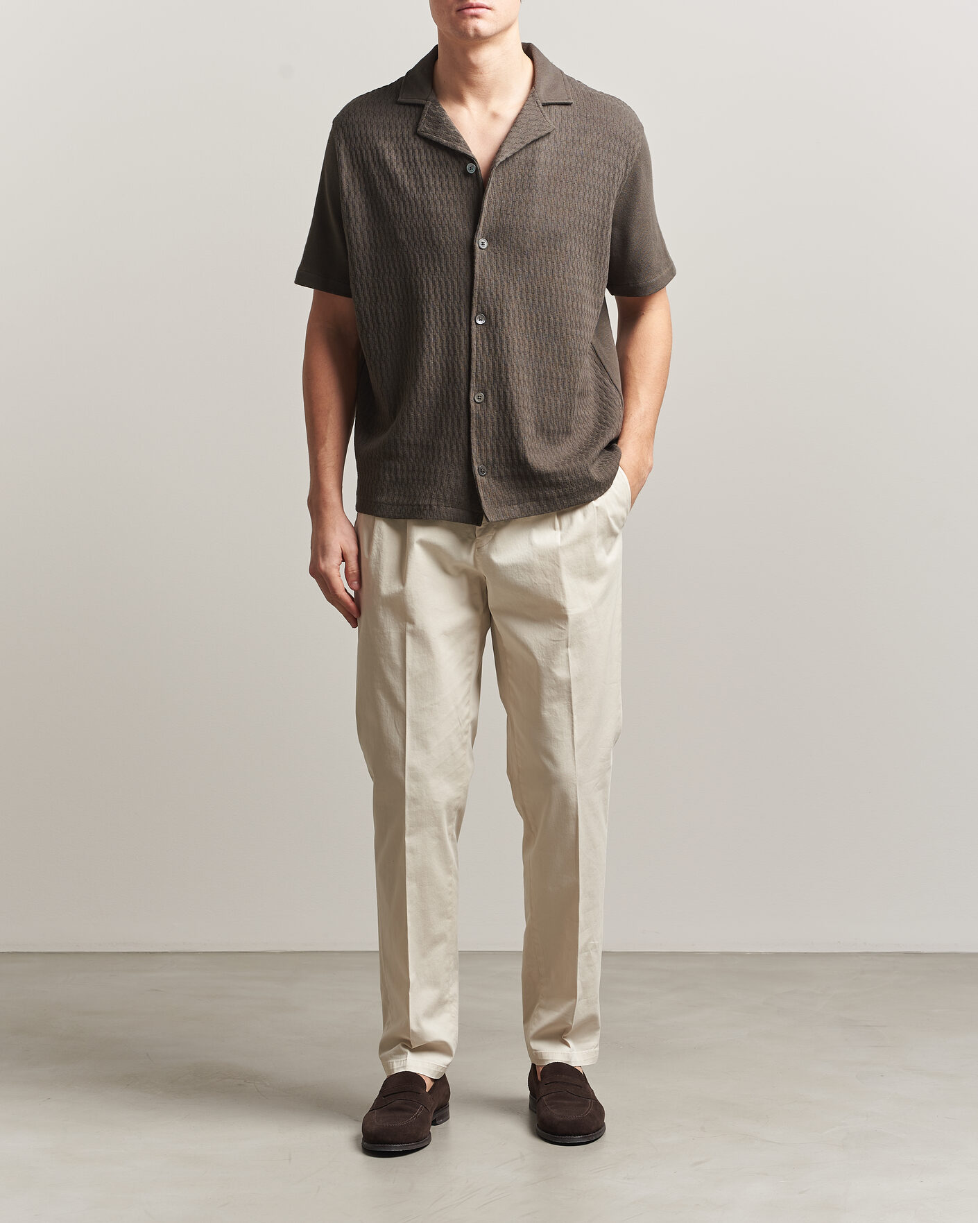 Mies | Kauluspaidat | Oscar Jacobson | Kirk Knitted Short Sleeve Shirt Green