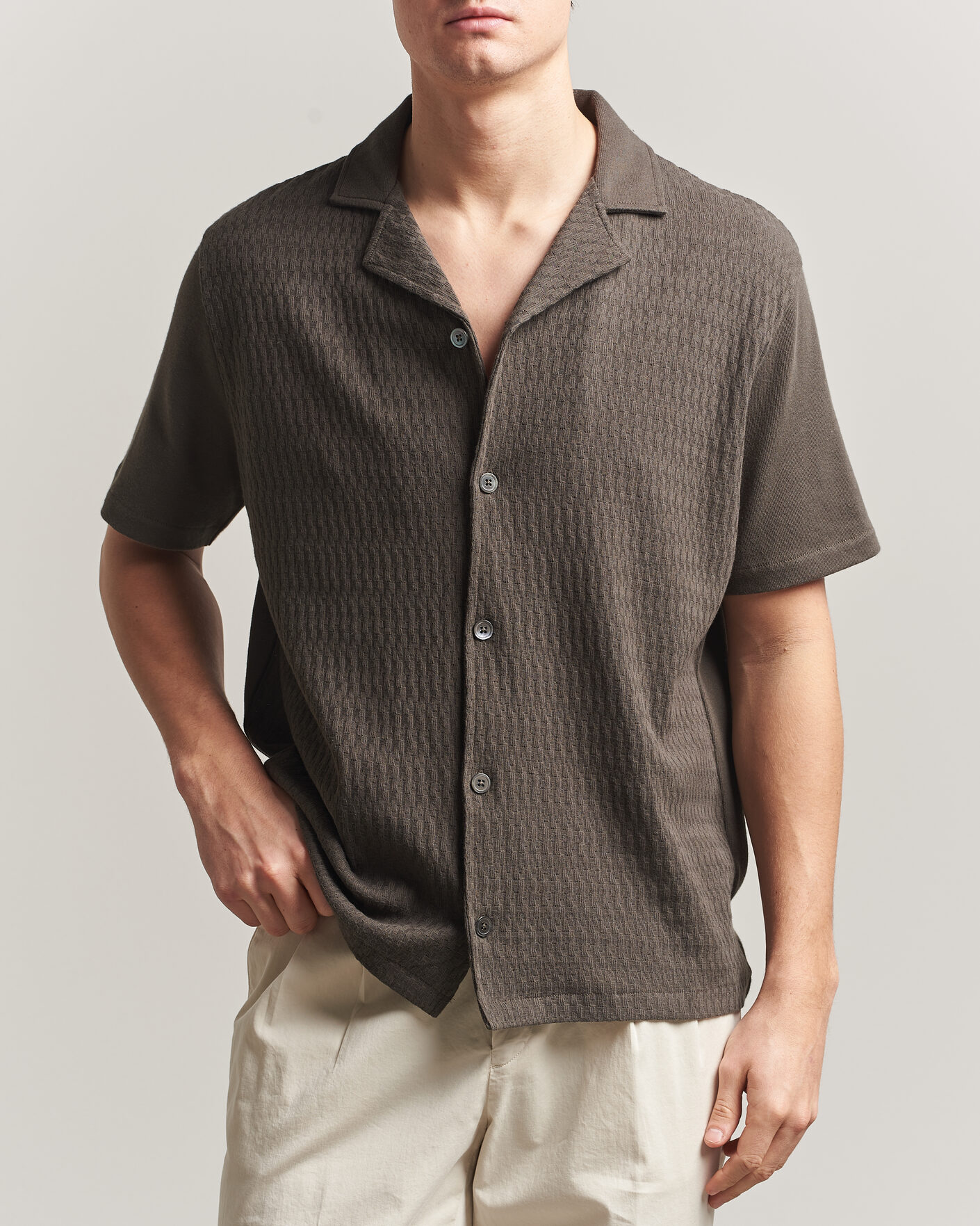 Mies | Kauluspaidat | Oscar Jacobson | Kirk Knitted Short Sleeve Shirt Green