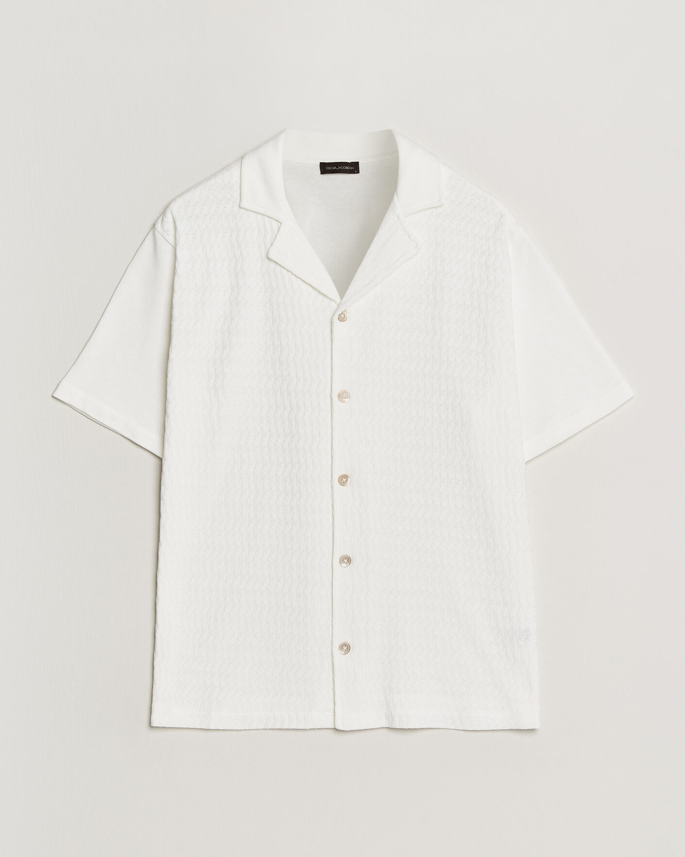 Mies | Kauluspaidat | Oscar Jacobson | Kirk Knitted Short Sleeve Shirt Snow White