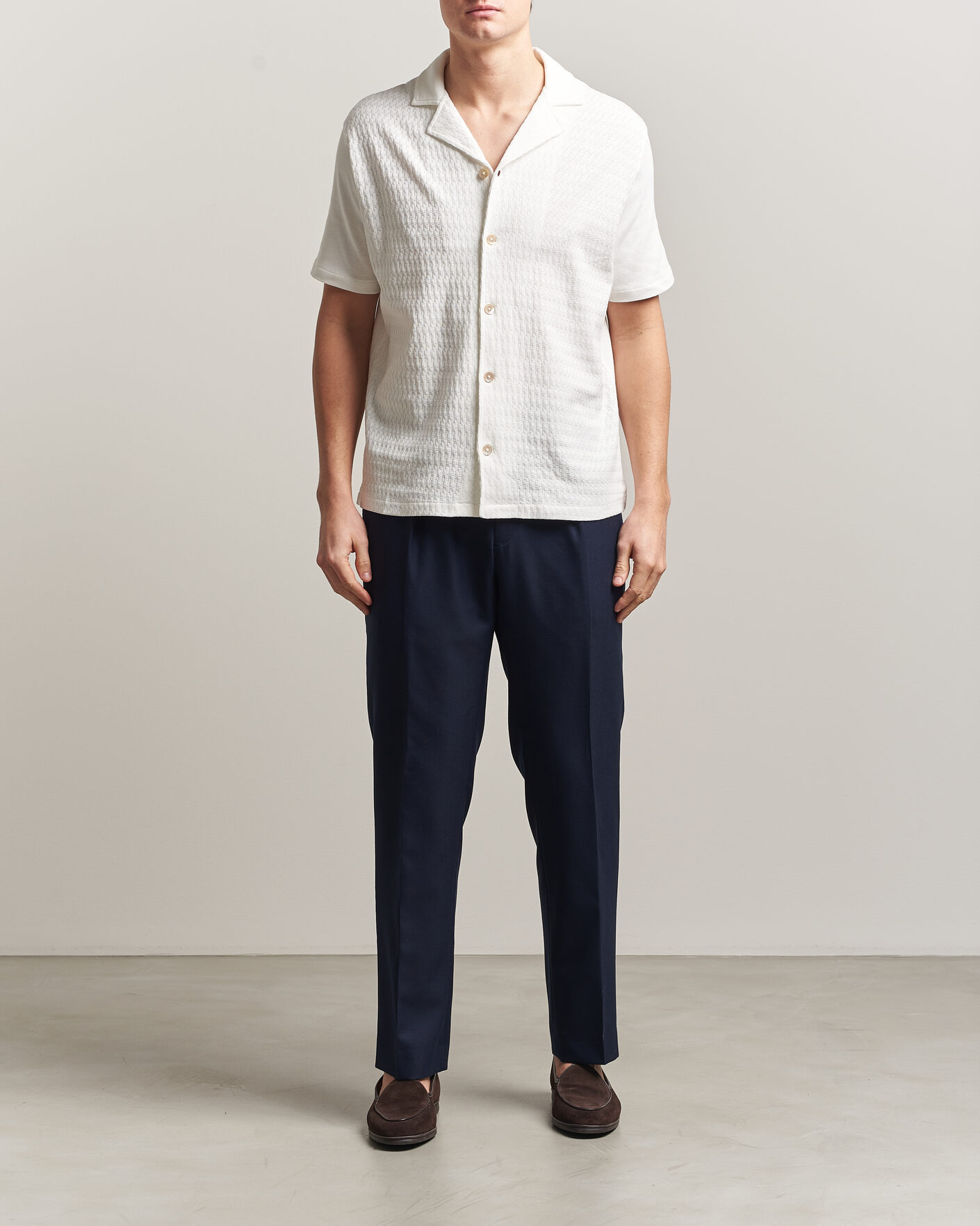 Mies | Kauluspaidat | Oscar Jacobson | Kirk Knitted Short Sleeve Shirt Snow White