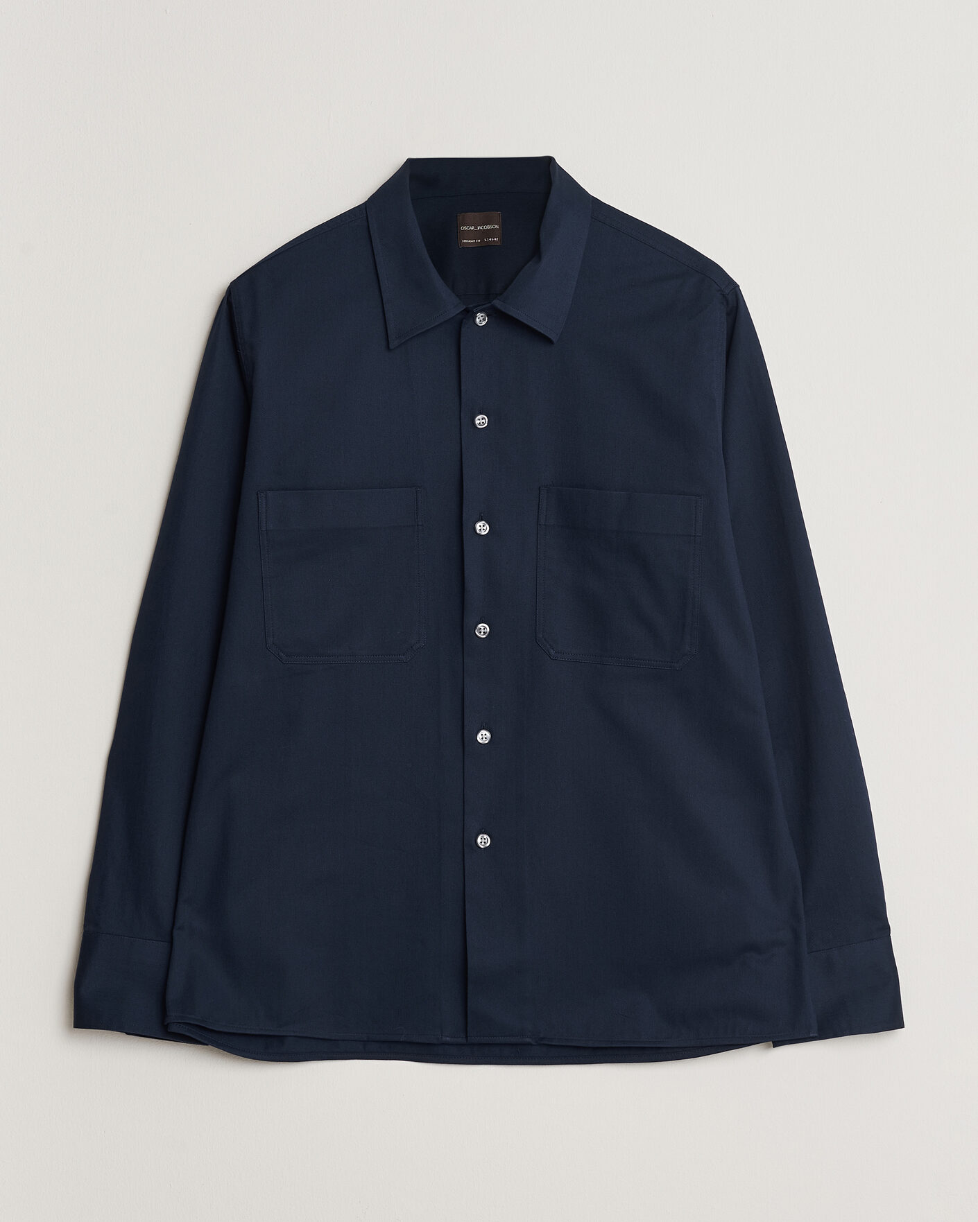 Mies | Kauluspaidat | Oscar Jacobson | Straight Fit Bowling Collar Cotton Shirt Navy