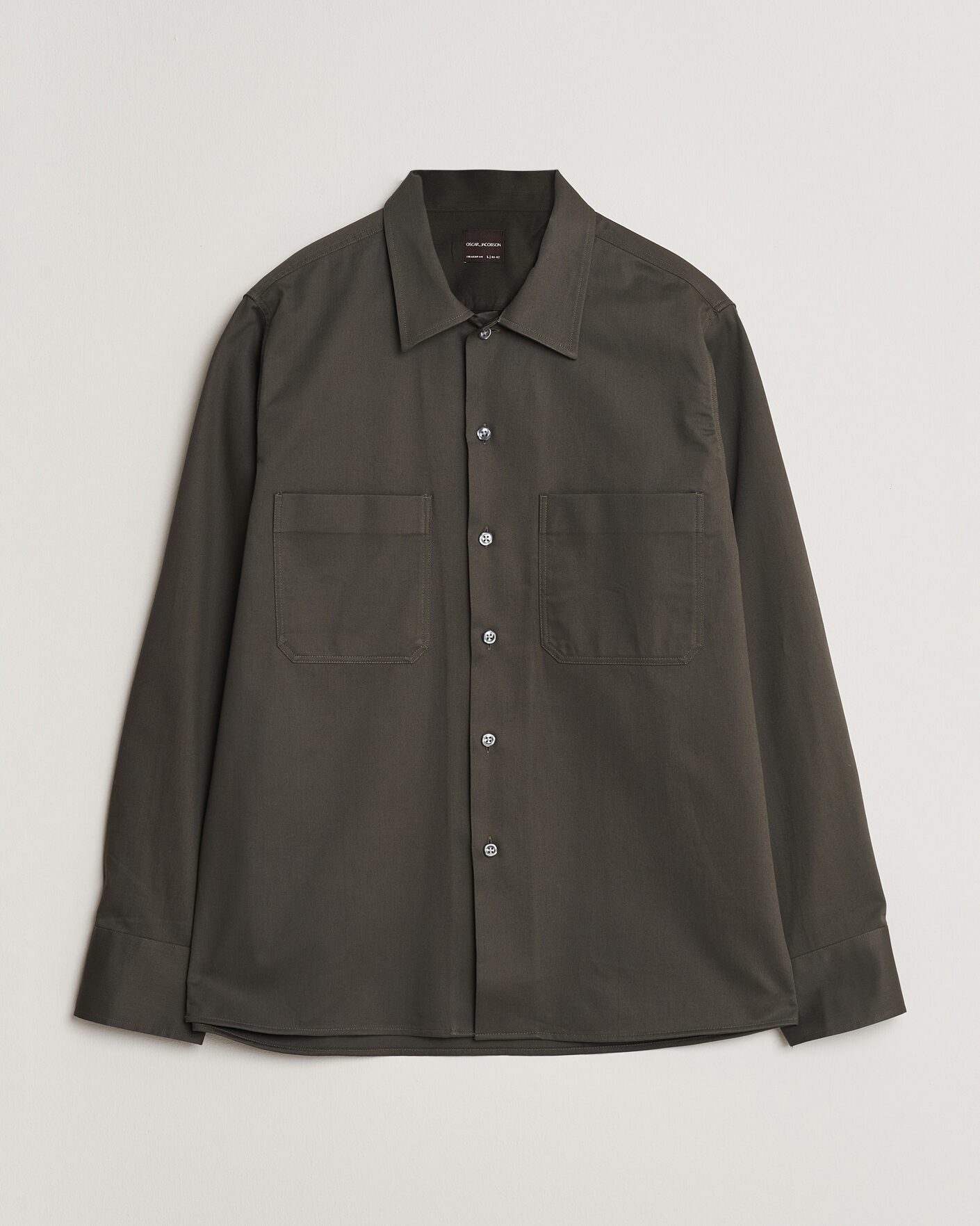 Mies | Kauluspaidat | Oscar Jacobson | Straight Fit Bowling Collar Cotton Shirt Olive