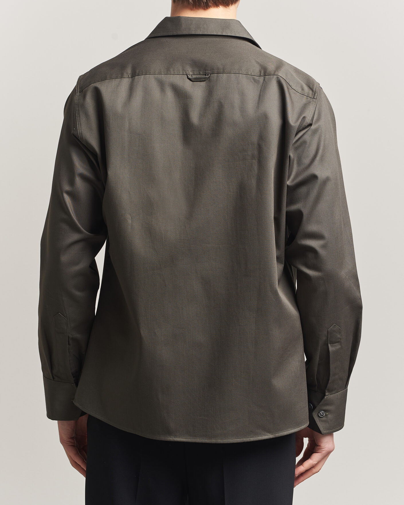 Mies | Kauluspaidat | Oscar Jacobson | Straight Fit Bowling Collar Cotton Shirt Olive