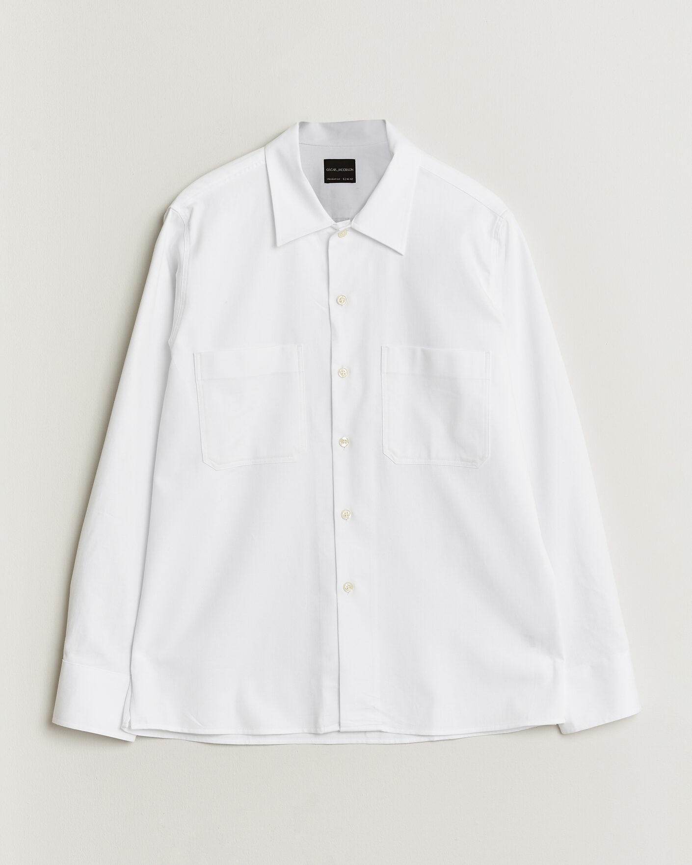 Mies | Kauluspaidat | Oscar Jacobson | Straight Fit Bowling Collar Cotton Shirt White