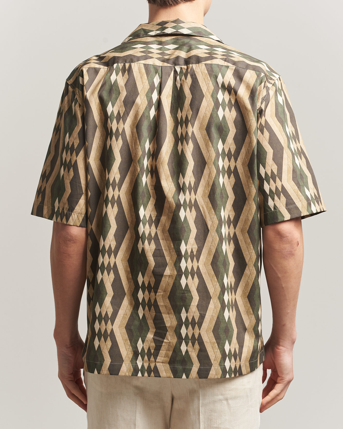 Mies | Kauluspaidat | Oscar Jacobson | Reg Fit Cuban Printed Short Sleeve Shirt Olive