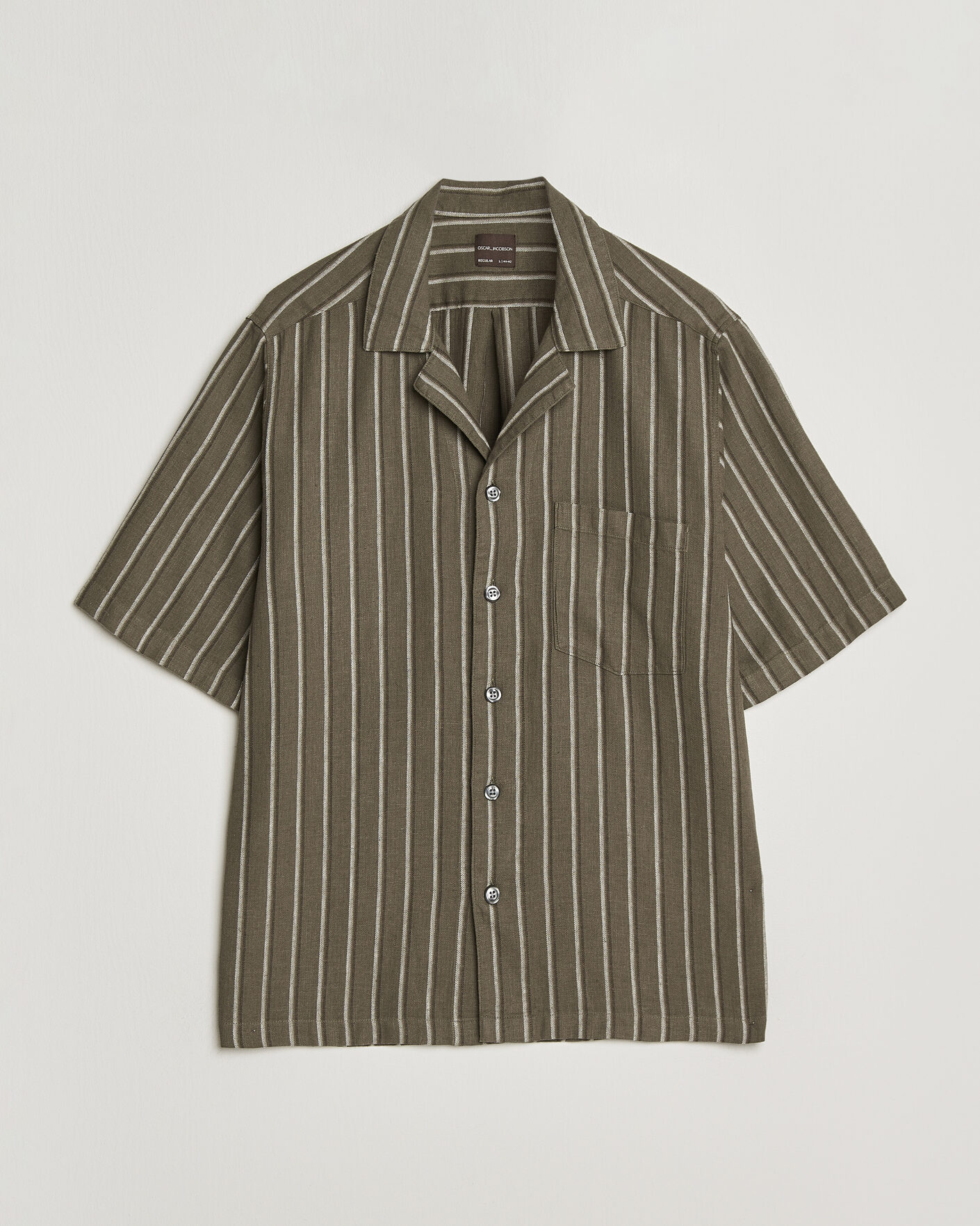 Mies | Kauluspaidat | Oscar Jacobson | Reg Fit Cuban Herringbone Short Sleeve Shirt Green