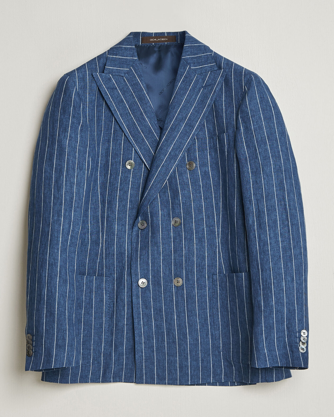 Mies | Pikkutakit | Oscar Jacobson | Farrys Patch Striped Linen Blazer Blue