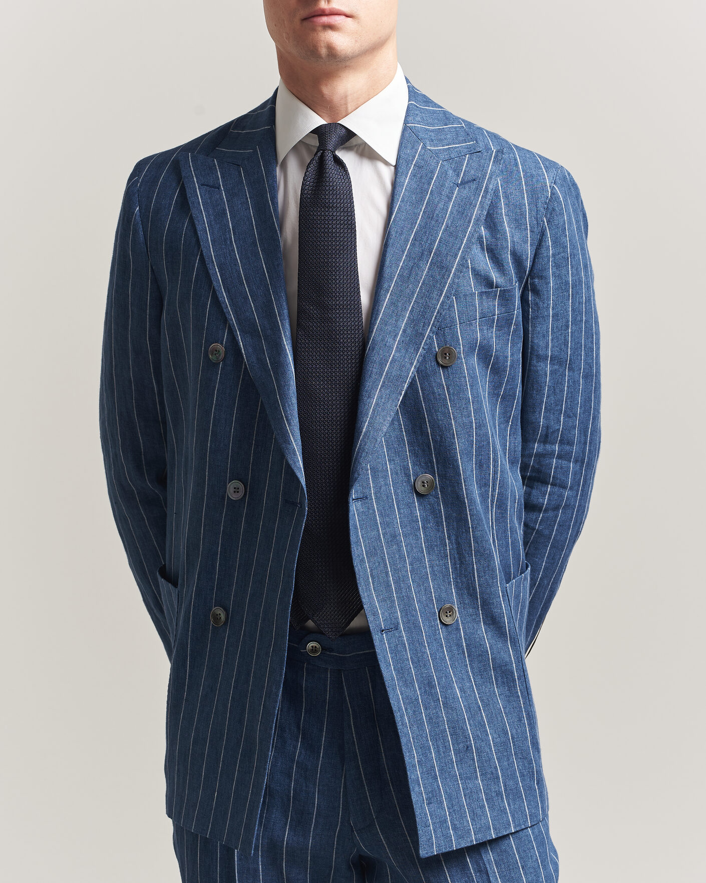 Mies | Pikkutakit | Oscar Jacobson | Farrys Patch Striped Linen Blazer Blue