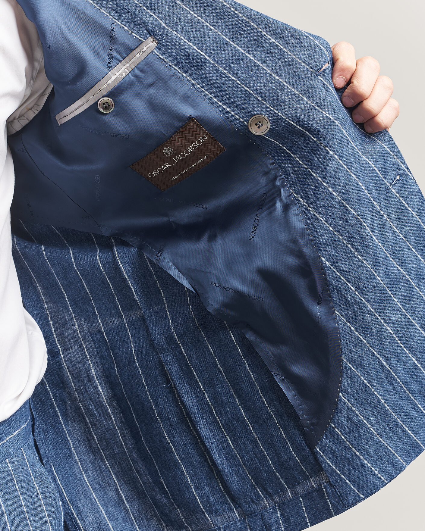 Mies | Pikkutakit | Oscar Jacobson | Farrys Patch Striped Linen Blazer Blue