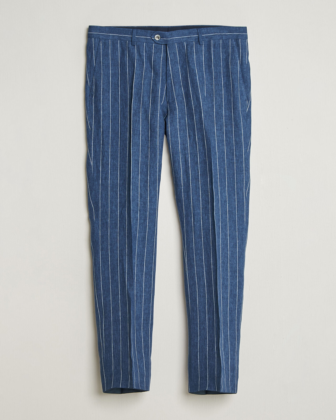 Mies | Housut | Oscar Jacobson | Dandy Striped Linen Trousers Blue