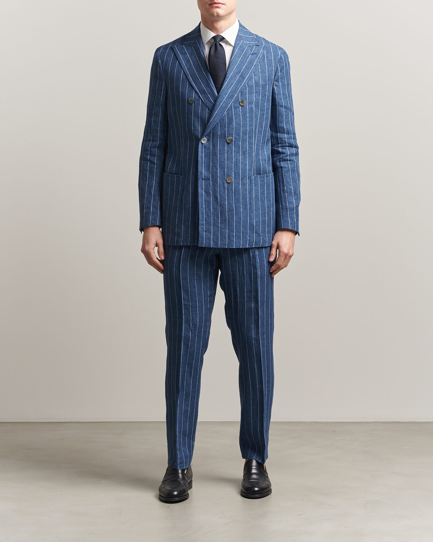 Mies | Housut | Oscar Jacobson | Dandy Striped Linen Trousers Blue