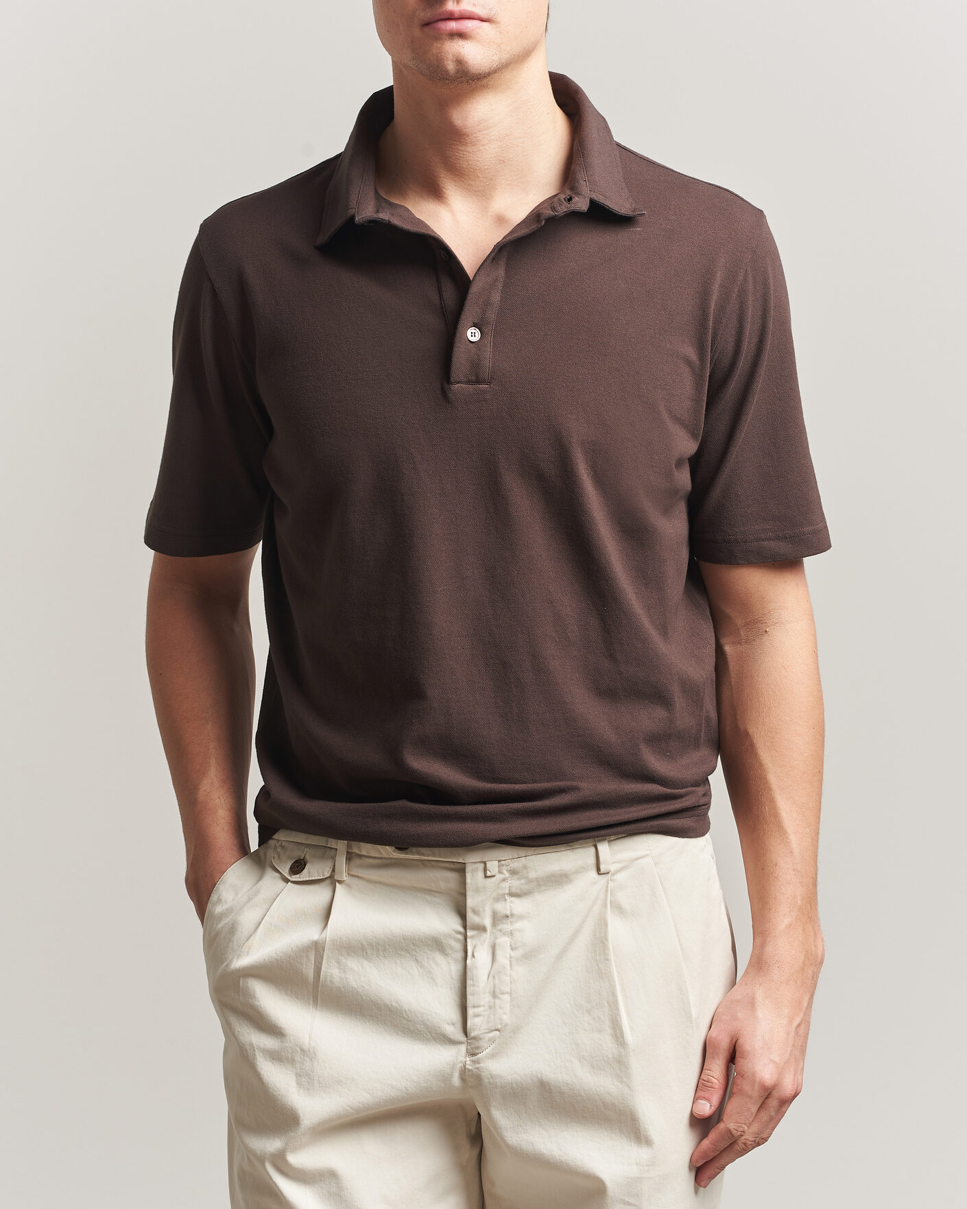 Mies | Pikeet | Zanone | Soft Cotton Piquet Polo Chocolate
